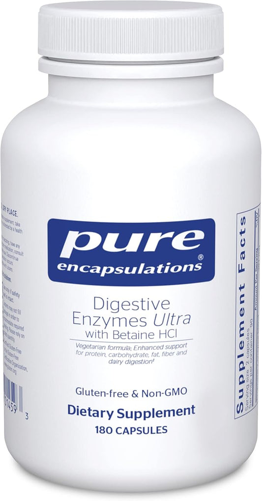 Pure Encapsulations Digestive Enzymes Ultra with Betaine HCl - Vegetarian Digestive Enzyme Supplement to Support Protein, Carb, Fiber, and Dairy Digestion* - 180 Capsules