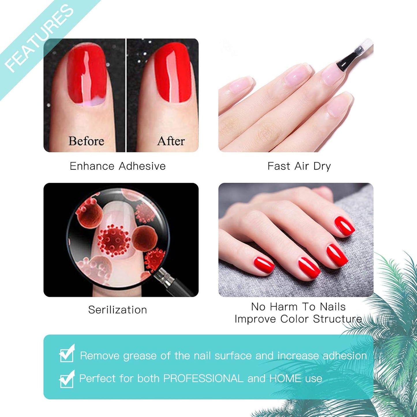 Gellen Nail Dehydrator and Nail Primer, Long-Lasting Air Dry (Acid Free) for Acrylic Powder and Gel Nail Polish, Superior Protein Bonding, 15ML / 0.5 oz Each