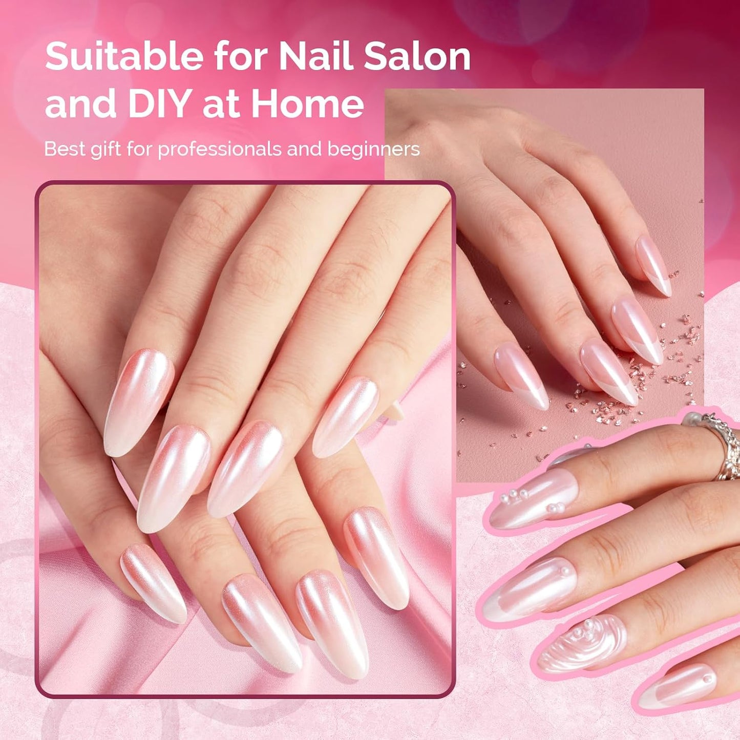 MelodySusie White Chrome Nail Powder for Gel Nails,Pearl Powder Mirror Effect Pigment Pearlescent Mermaid Pigment Pearl Glitter for Home DIY Salon Use Visit The MelodySusie Store