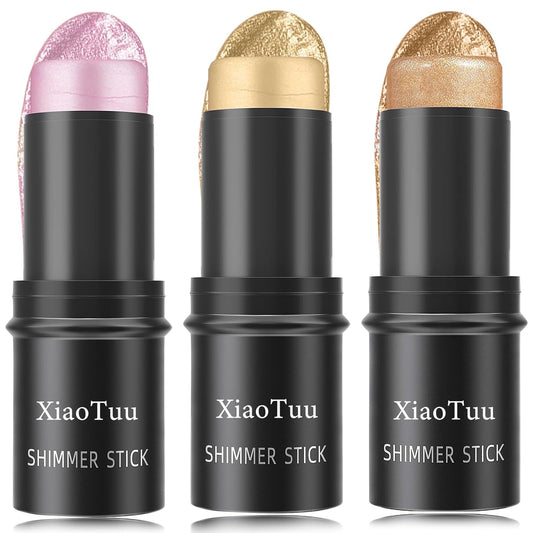 3 Pcs Highlight Cream Contour Sticks Set,Shimmer Stick Long Lasting Non-greasy Contour Bronzer Stick,Lightweight Concealer Waterproof Face Contouring Makeup Pen for Women(01#,02#,03#)