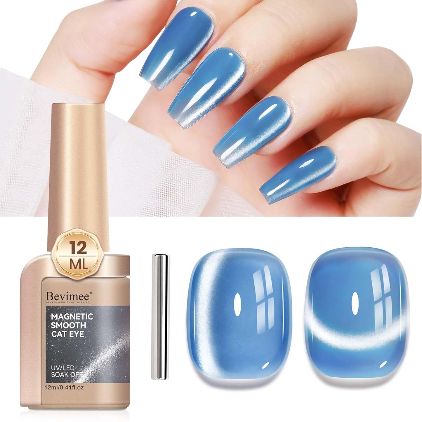Moonlight Cat Eye Gel Nail Polish 12ML Blue Glitter Magnetic Gel Polish Velvet Ceramic Effect Crystal Shimmer Cateye Soak Off Manicure Salon At Home 1Pc