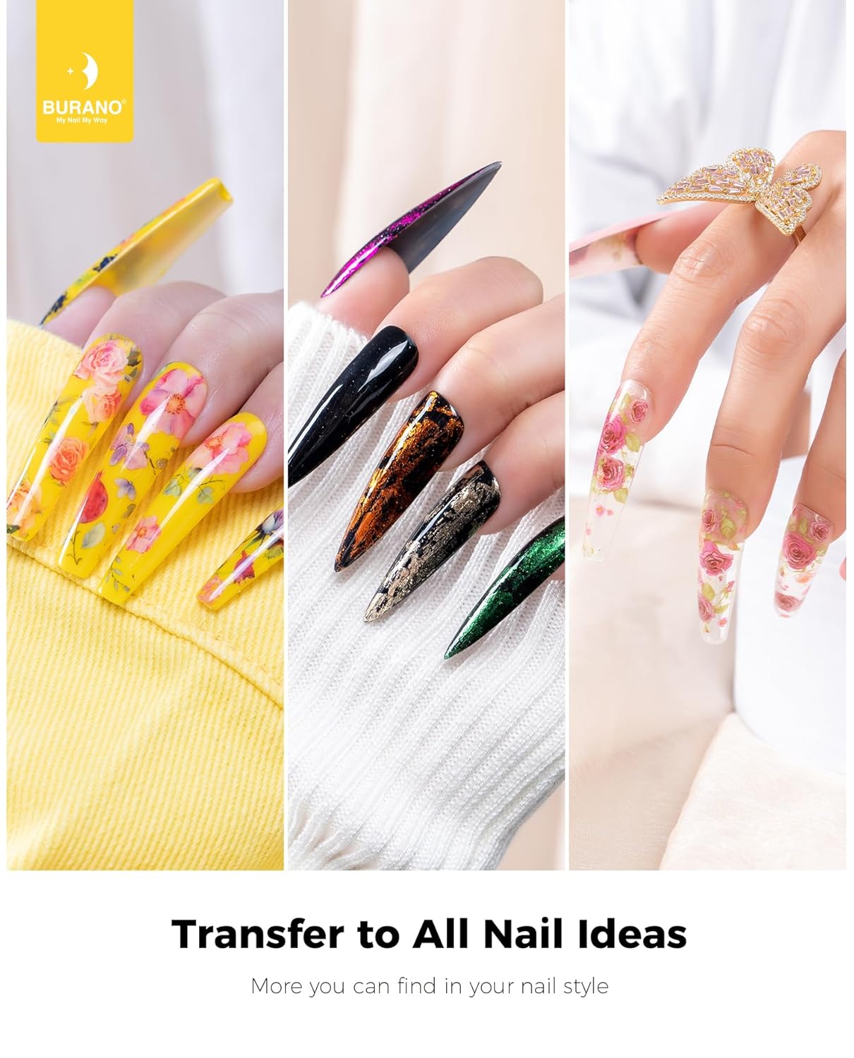 BURANO Nail Art Nail Foil Glue Gel, o.5 oz with 10PCS Foil Stickers Set Nail Foil Glue for Nails Foil Transfer Gel, Nail Design DIY UV LED Lamp Required (Animal Foil 06)