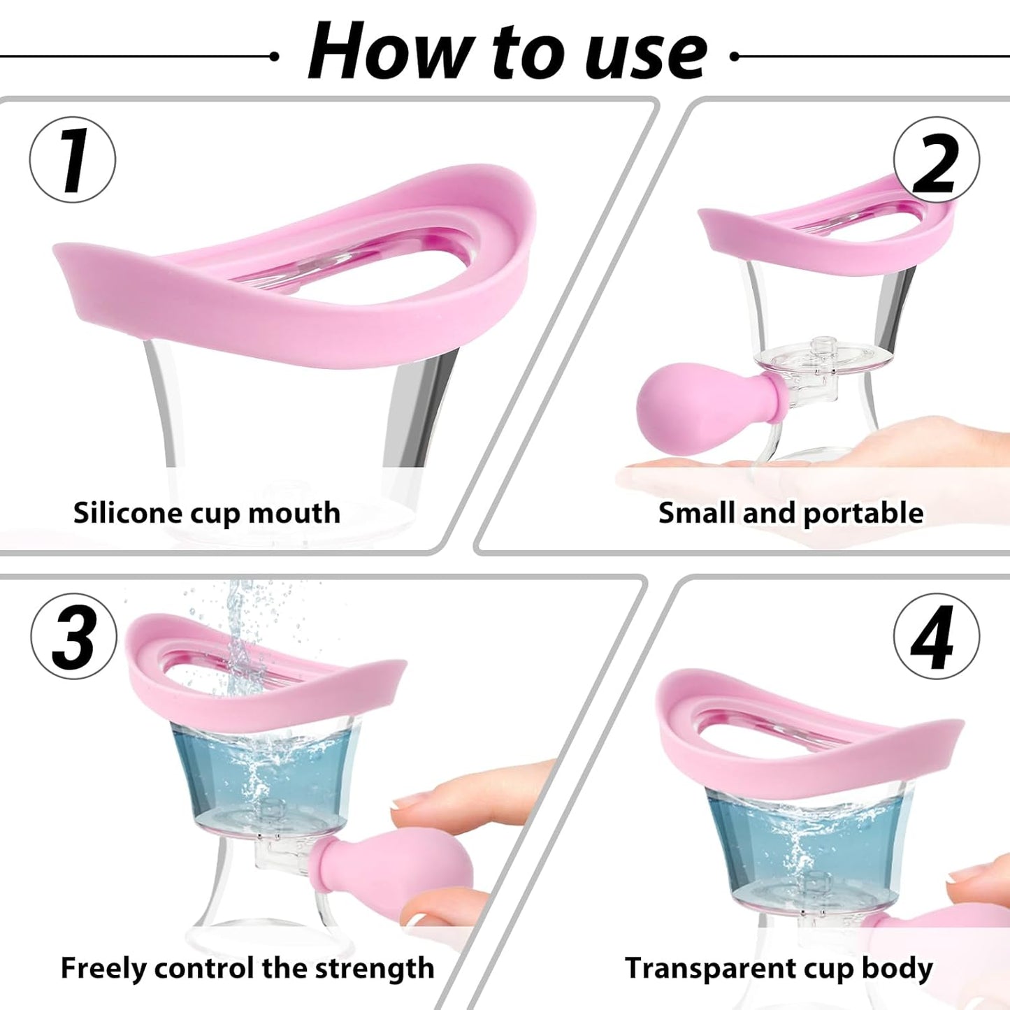 Eye Wash Kit, Transparent Eye Cups for Eye Wash Bath Kit Silicon Eyewash Kit Manual Air Pressure Eye Cleaning Cup Tool Effective Eye Flush Kit Portable Eye Care Device with Storage Container (Pink)
