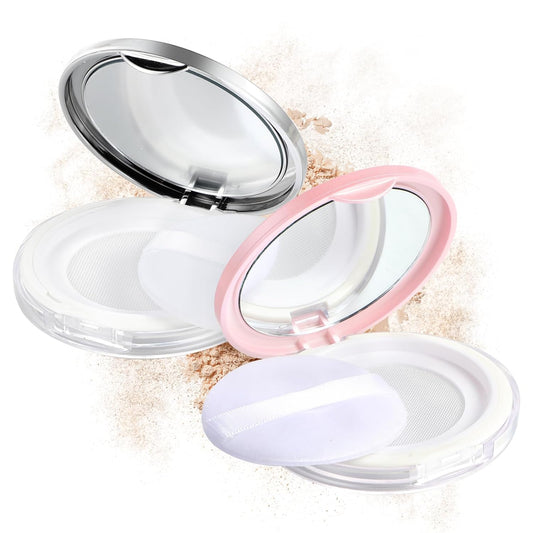 2Pcs Loose Powder Container with Puff 0.17 oz Refillable Empty Powder Compact with Mirror, Portable Empty Makeup Powder Container Loose Powder Compact Case