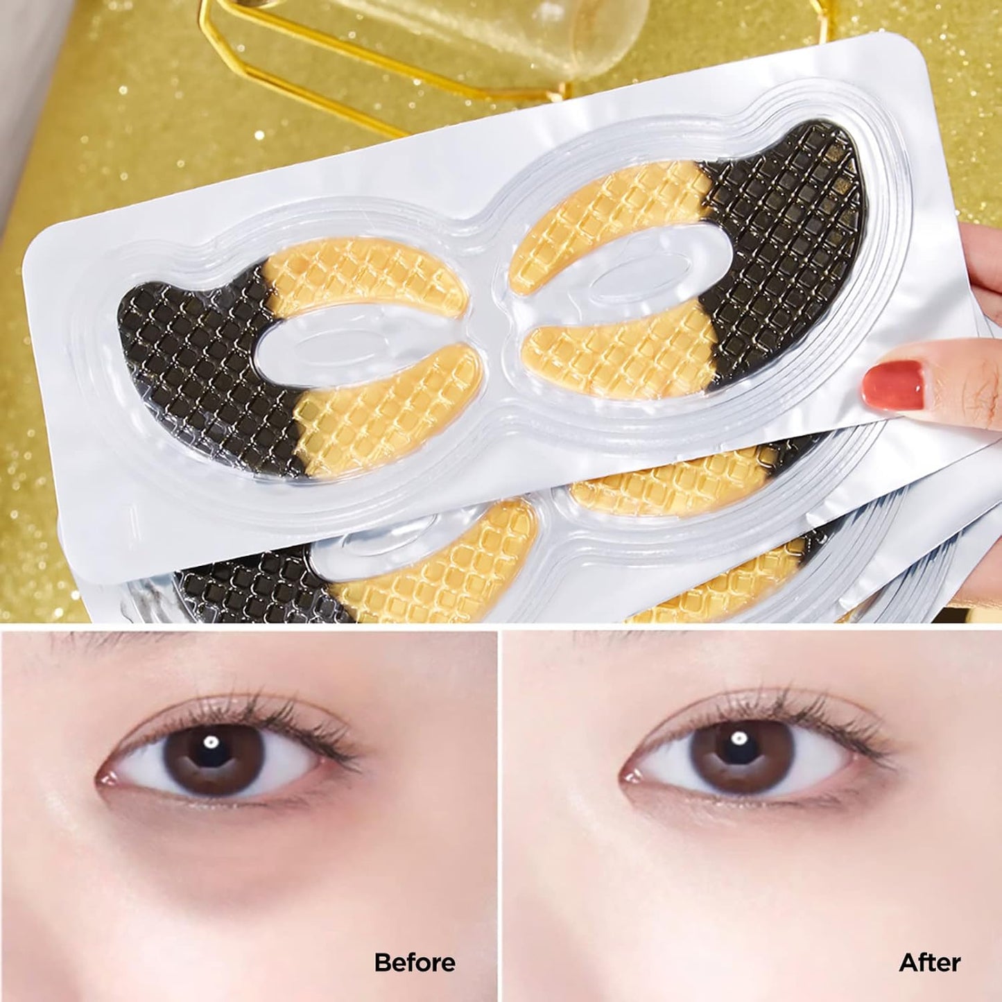 ICANdOIT 24K Gold Eye Mask For Dark Circles&Puffiness,Anti-Aging,Anti-Wrinkle With Hyaluronic Acid and Collagen,Eye Zone Care Eye Patches for All Skin Types,7Pairs/box