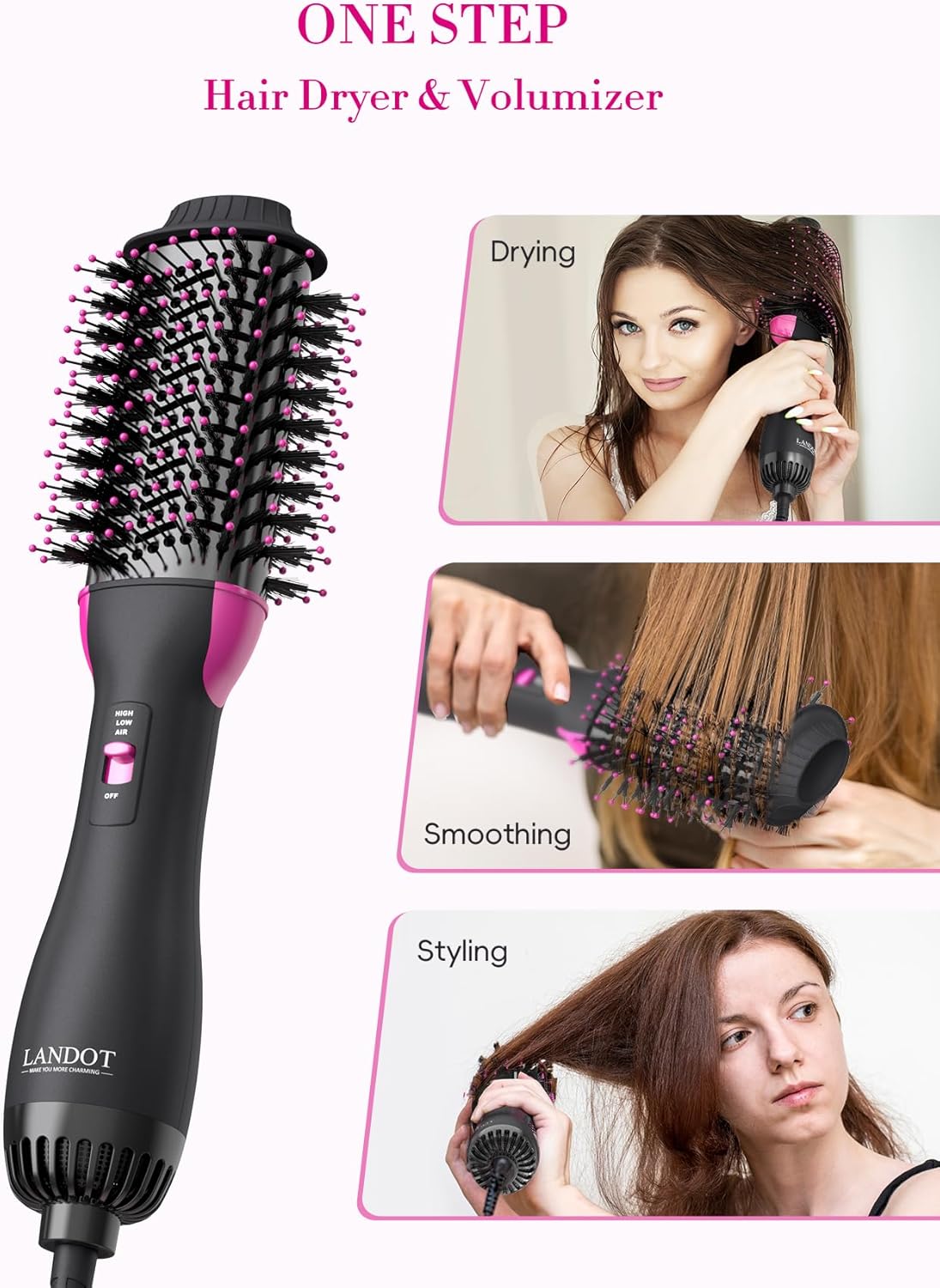 Hair Dryer Brush Blow Out Brush - Hot Air Styler and Volumizer for Smooth, Frizz-Free Results - 60mm Oval Barrel HairDryer for Salon Blowout & Dry Quickly - One-Step Drying Volumizing Straightening