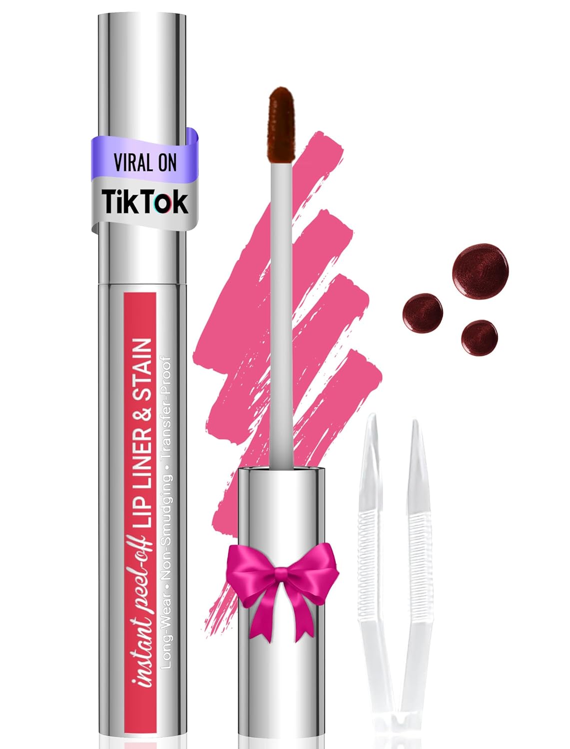 Lip Stain - Lip Liner Stain, Long Lasting Peel Off Lip Stain, Natural Peel Off Lip Liner Stain with Tweezer, Easy to Use, Waterproof, Smudge-proof, Transfer-proof, Rose