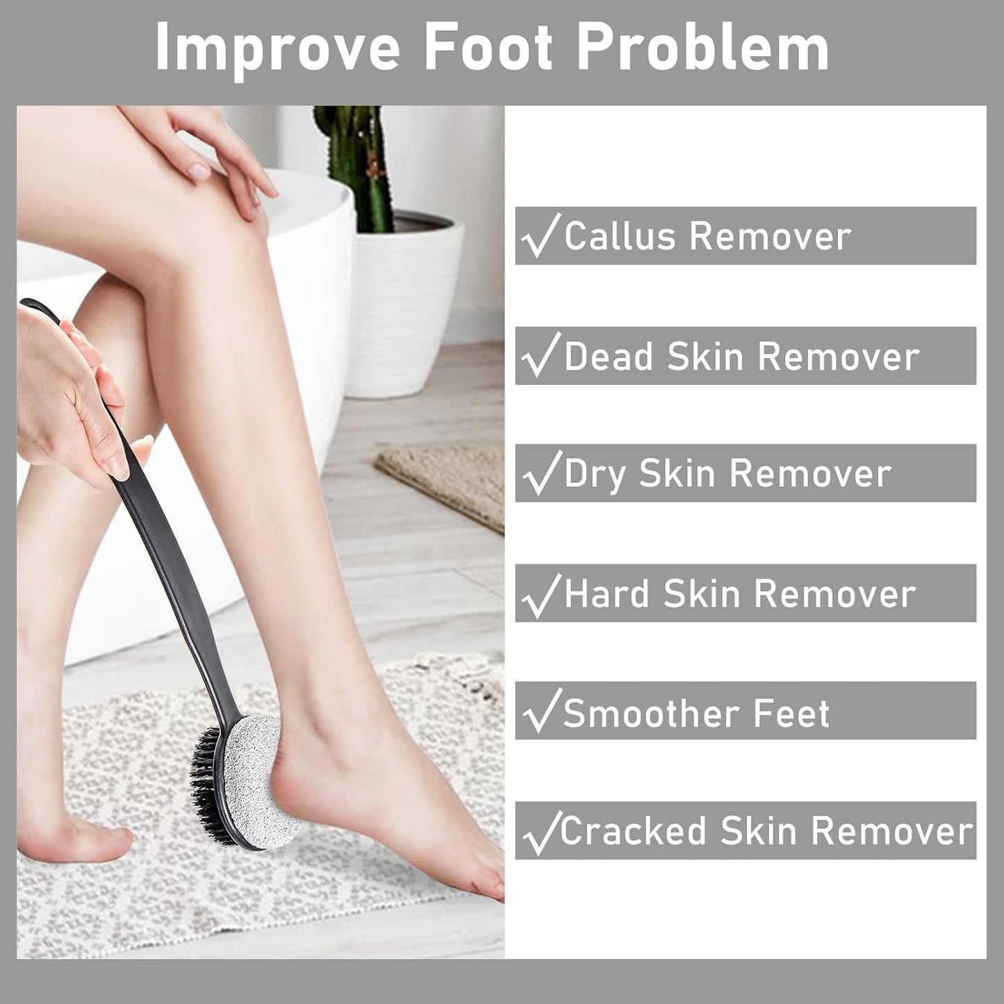 Pumice Stone for Feet with Long Handle (Double-Faced Curved Handle,Black, Count, 3.0)