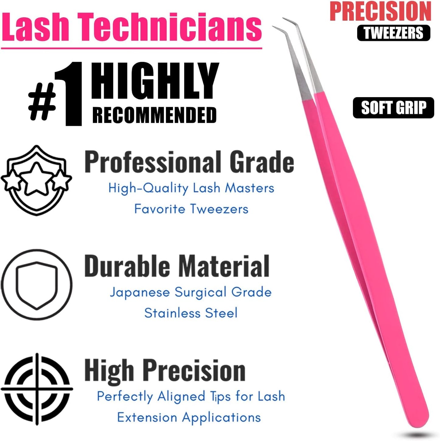 Curved Isolation Lash Tweezers for Eyelash Extension – 14cm, Stainless Steel Best for Classic & Individual Lashes Eyelash Twisers (Matte Pink)