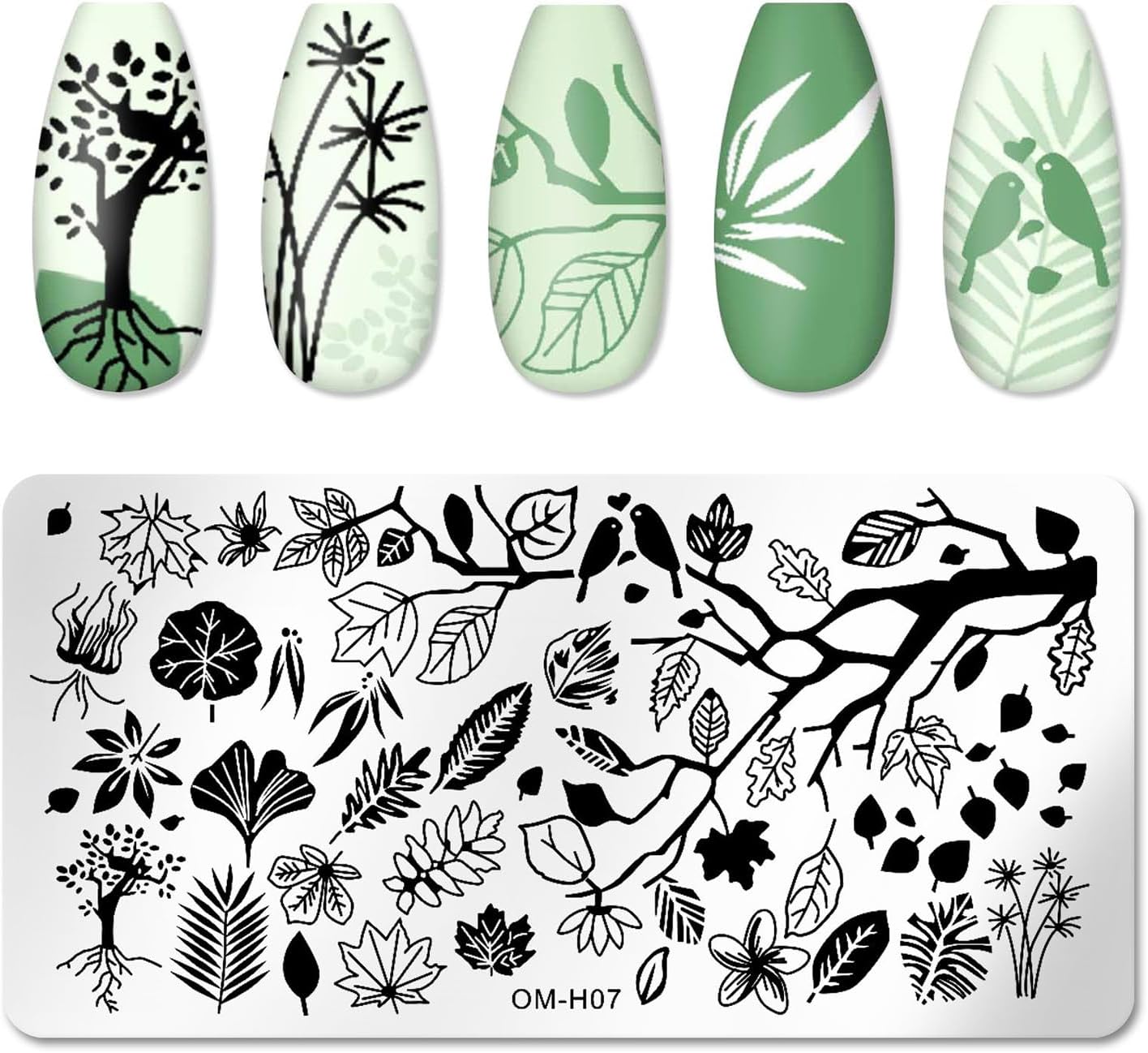 6pcs Nail Art Stamping Plates Set Manicuring Accessories Coconut Tree Leaves Flowers Birds Cactus Island Geometry Image Template for DIY Tips Decoration