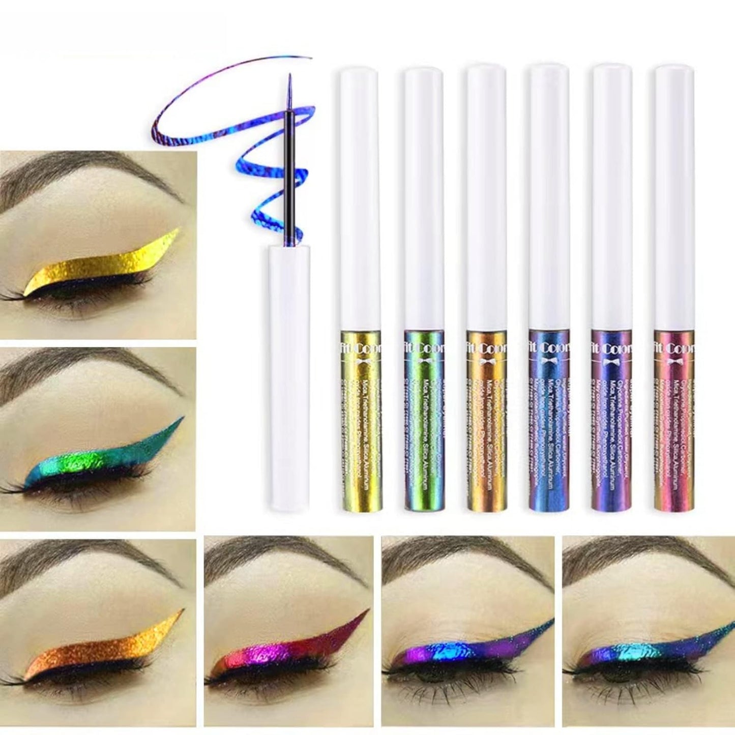 Corleone Glitter Liquid Eyeliner, Metallic Change Color Rainbow Eyeliner Gel MultiColor Highly Pigmented Waterproof Longer-Lasting Colorful Eye Liner Gift Kit for Women and Girls (A2)