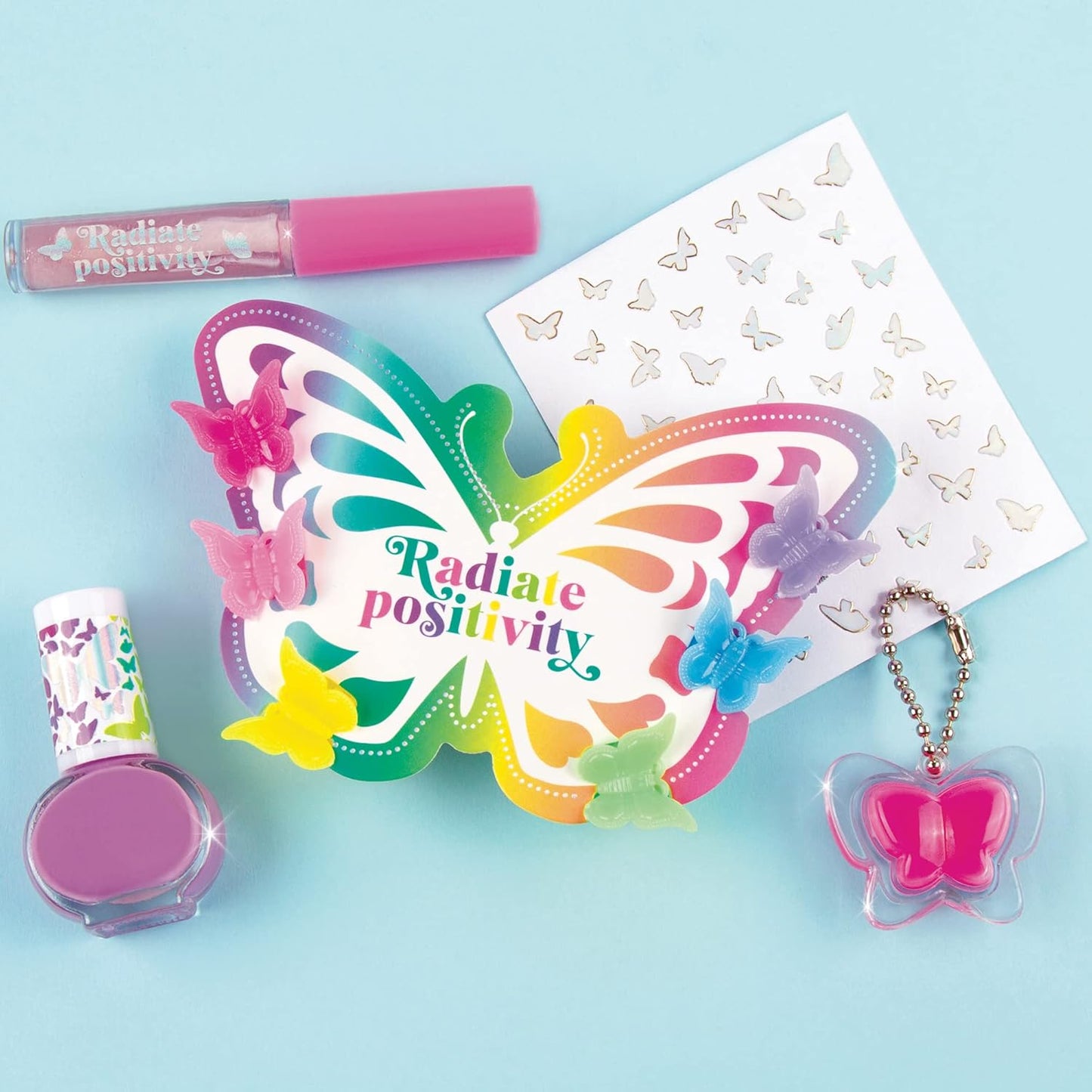 Make It Real: Butterfly Dreams Cosmetic Set - 11 Pieces, Tweens & Girls, Includes 6 Butterfly Hair Clips, Polish, Nail Stickers, 2 Lip Gloss & Instructions, Butterflies, Makeup & Beauty, Kids Ages 8+