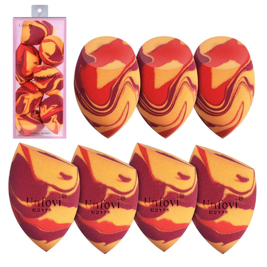 Tri Color Makeup Sponge, Low Absorption Latex Free Soft Makeup Sponges For Foundation,7pcs Beauty Sponge Blender for Power&Cream,Liquid(Burgundy+Red+Orange)