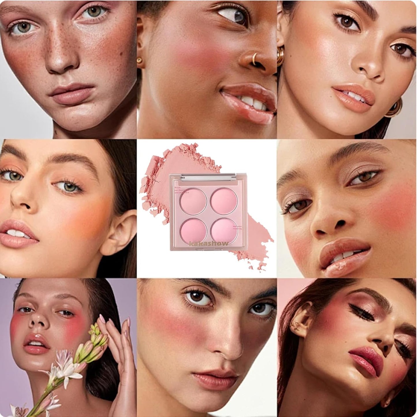 Matte Blush Powder Palette, Blending Mood Cheek, 4 Blendable Shades Korean Fairy Pink Blusher in Lightweight Smooth Powder, Vegan Makeup (Cantaloupe 3#, 1.84 ounces)