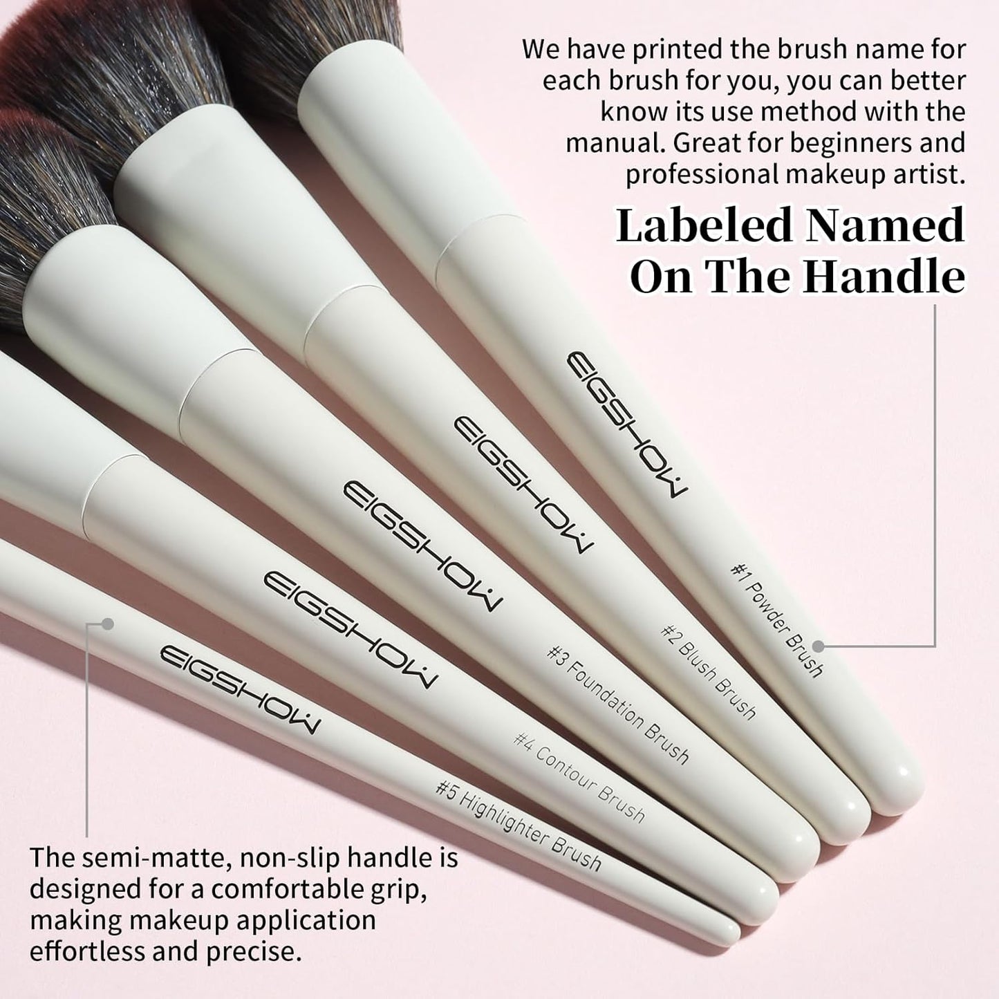 EIGSHOW Makeup Brushes, 18Pcs Professional Make Up Brush Set with Lables, For Foundation, Blush, Contour, Eyeshadow, Eyeliner, Cruelty-Free Vegan (MUA PRO)