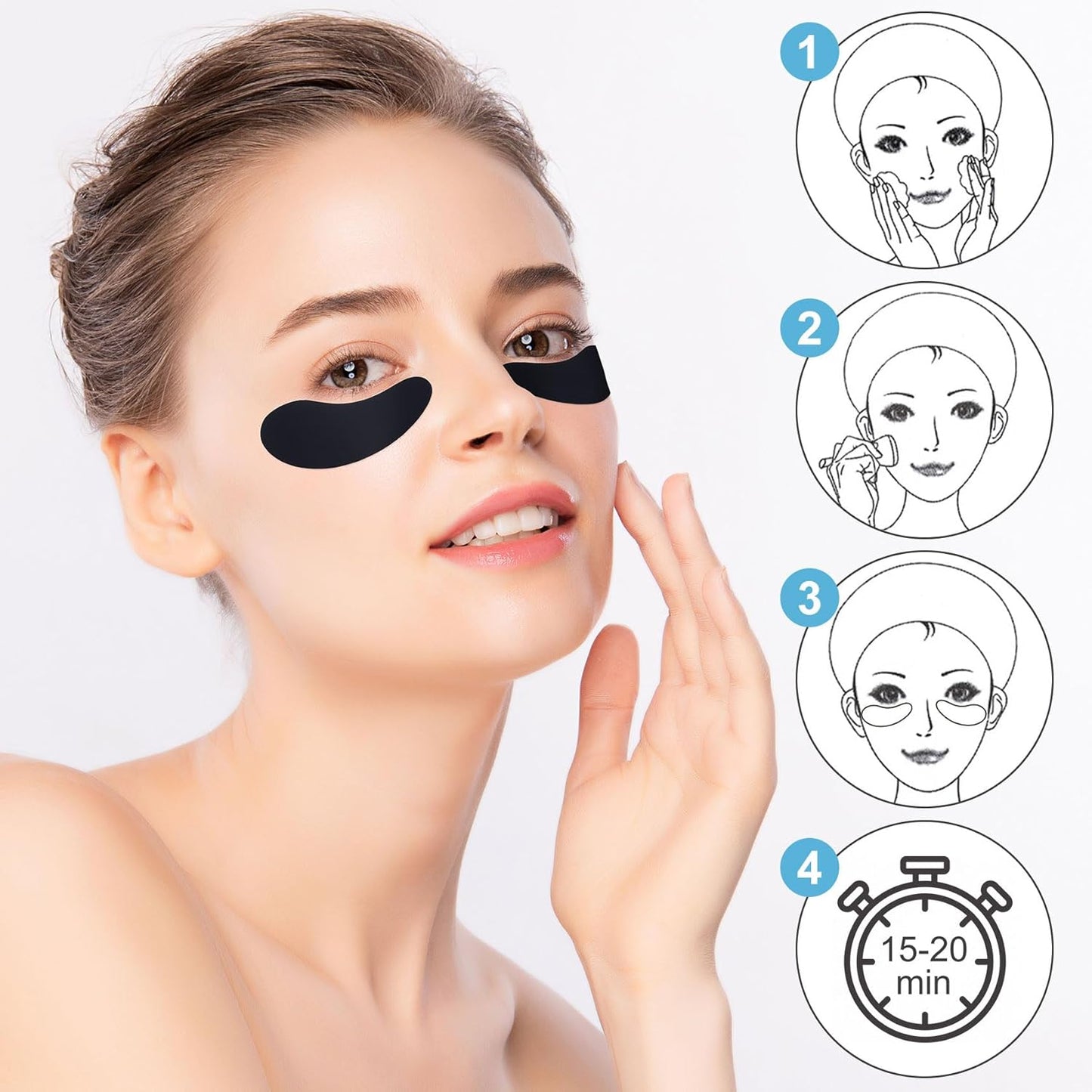 Under Eye Patches 2 Pairs, Silicone Reusable Eye Patches, Under Eye Mask for Skin Care Effect to Reduce Wrinkles and Fine Lines (Black)