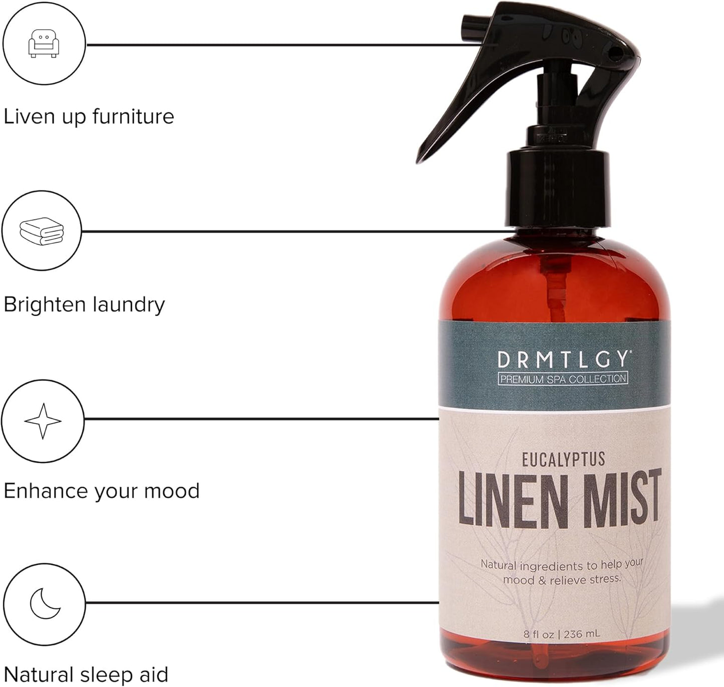 DRMTLGY Eucalyptus Essential Oil Linen and Room Mist. Pillow and Fabric Aromatherapy Spray for Relaxation and Sleep, 8 oz