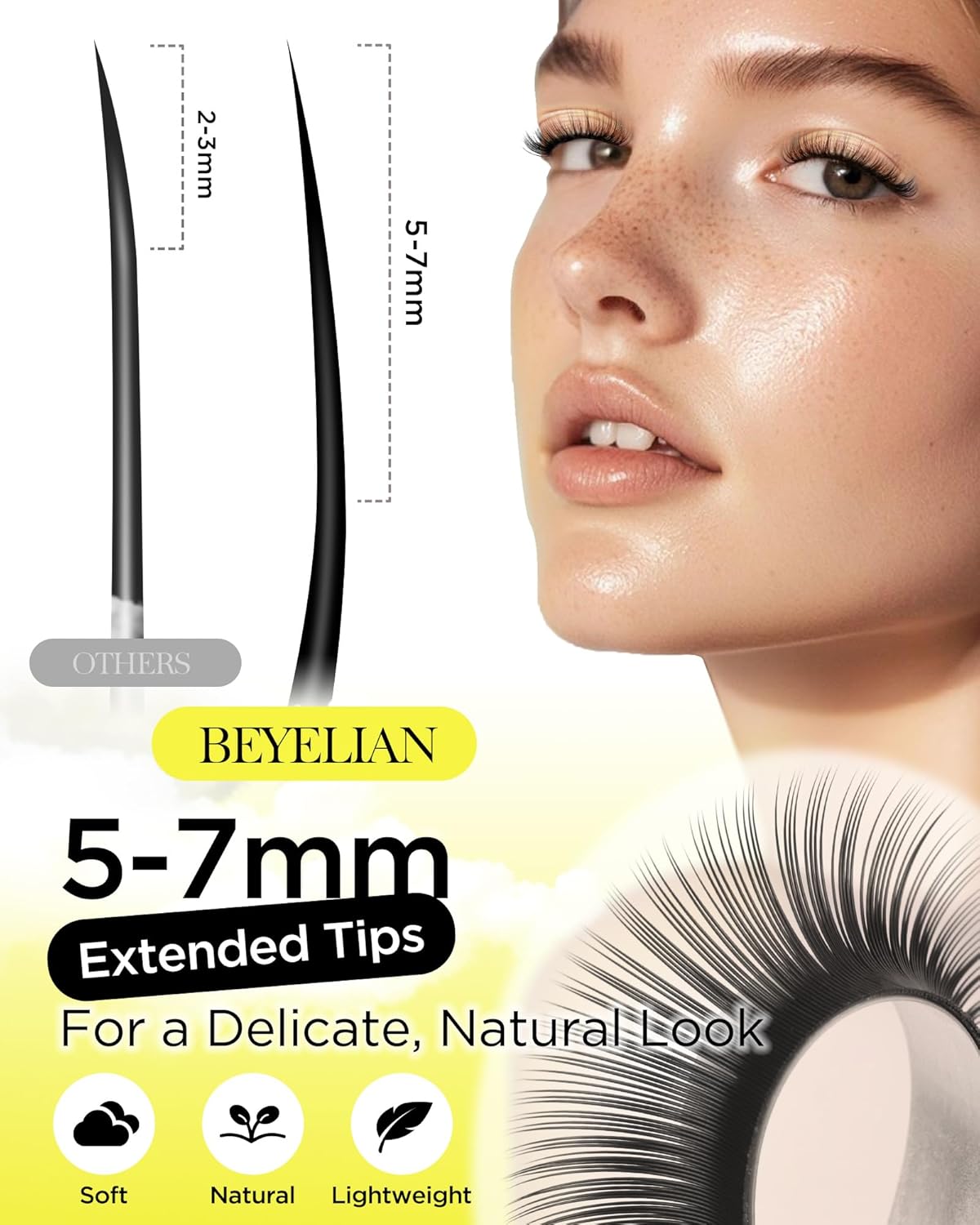 BEYELIAN Eyelash Extension 0.05 D Curl 13mm Tray Easy Fan Lash Extensions Volume Lashes 100°/212°F High Temperature Resistant Classic Professional Use Natural Matte Black (0.05 D 13mm)