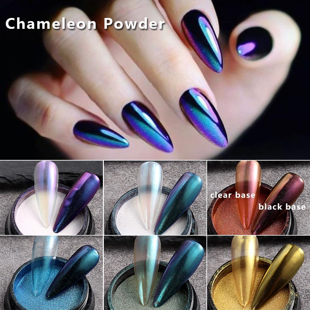 10Pcs Chrome Nail Powder Set, Holographic Unicorn Laser Nail Powder, Aurora Mermaid Iridescent Chameleon Mirror Effect Pigment Glitter Dust for Salon Home Nail Art DIY Decorations