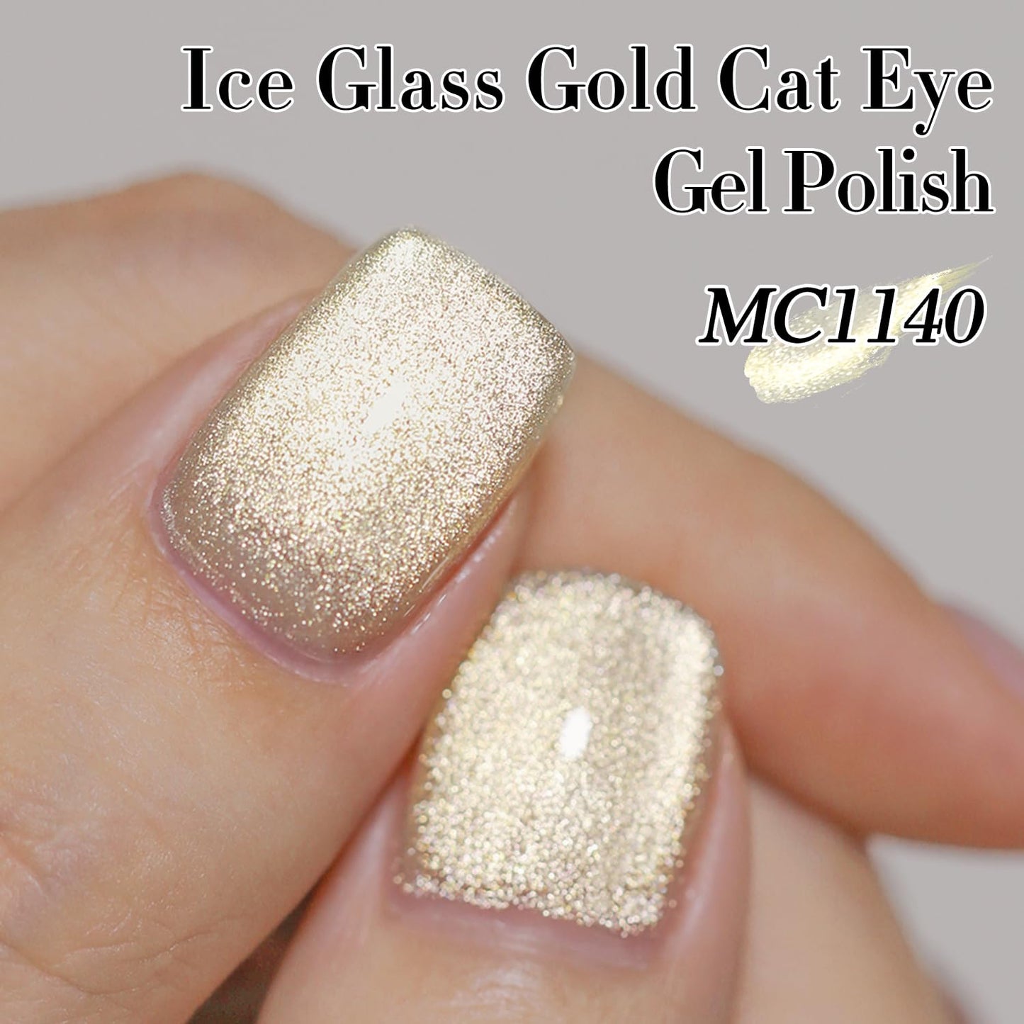 Double Rhythm Cat Eye Gel Polish with Magnet 15ML Ice Glass Holographic Glitter Shimmer Translucent Sheer Color Salon Soak Off Magnetic at Home (Gold-MC1140)
