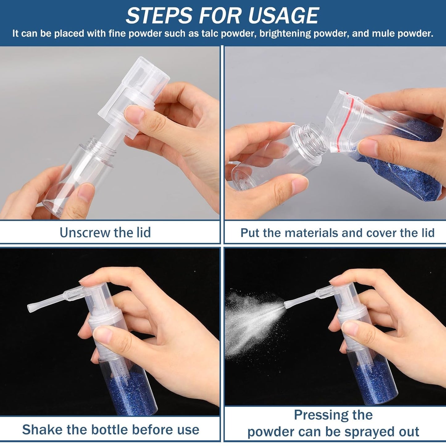 2 Pcs Empty Powder Spray Bottle, Cake Glitter Spray Bottle, Makeup Powder Spray Bottle, Barber Spray Bottle, Dry Powder Spray Bottle for Makeup Powder, Dusting, Glitter, Dry Cleaning Powder, Crafts