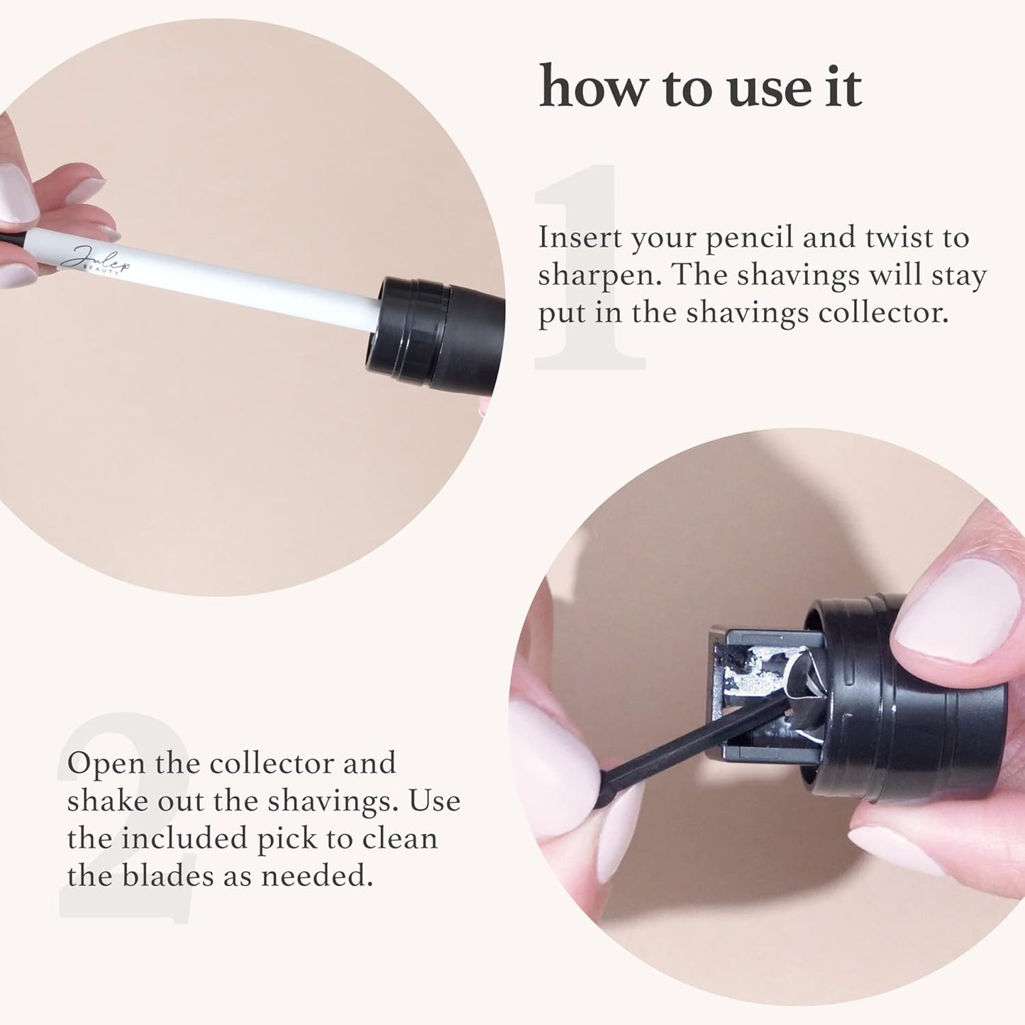 Julep Cosmetic Makeup Pencil Sharpener - Eyeliner, Lip Liner and Eyebrow Pencils - Compact Travel Friendly - Easy to Clean - Universal Sharpener for Wood and Plastic Pencils - German Made Steel