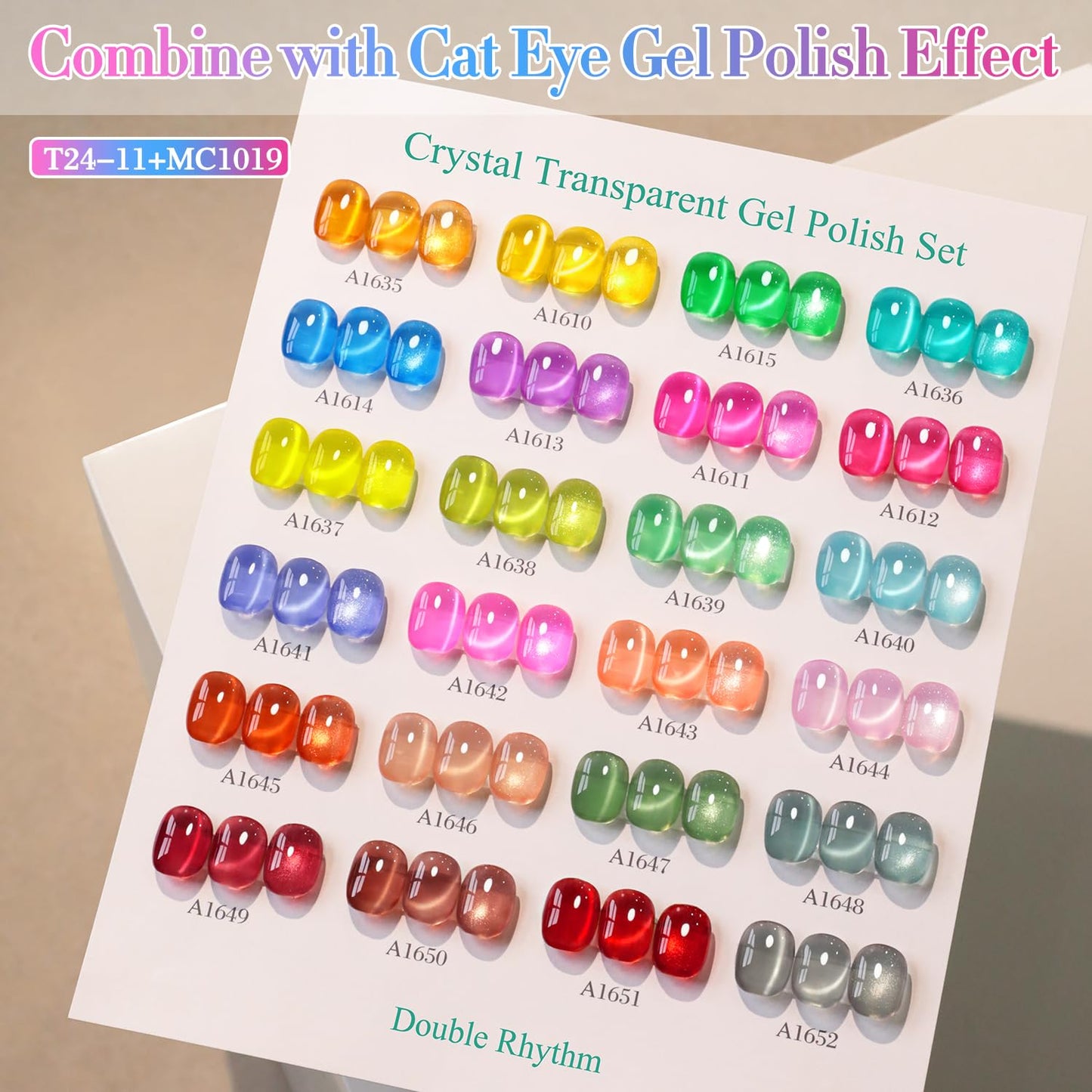 Double Rhythm 28Pcs 0.5Oz Gel Nail Polish Set Same Color Same Bottle Soak Off Gel Polish Kit Nail Art Manicure Salon DIY at Home for Women (Neon Jelly Sheer Collection-T24-11)