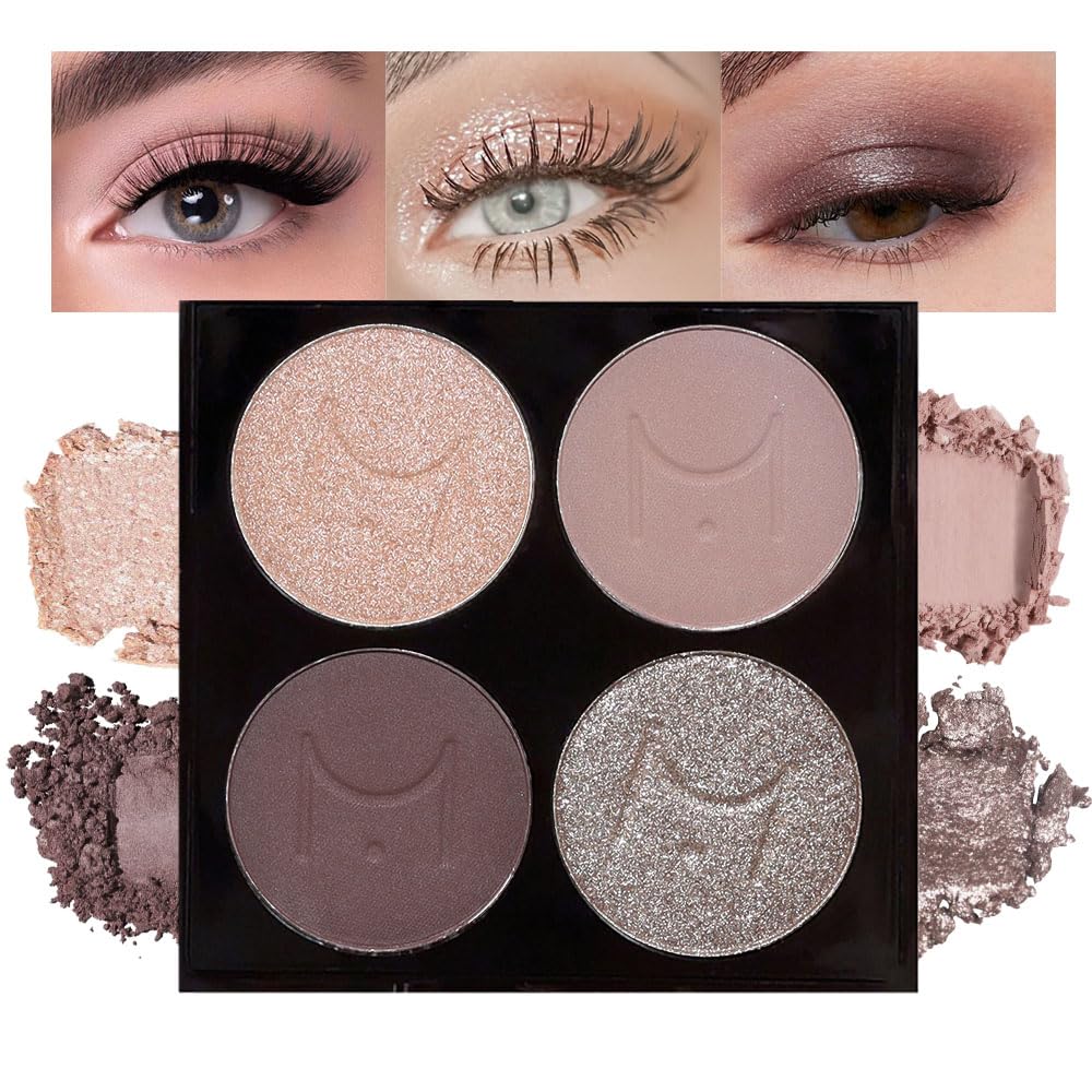 4 Colors Eyeshadow Makeup Palette,Champagne Nude Pink Dark Brown Natural Neutral Eye Shadow Palette with Mirror,Long Lasting Naturing-Looking,Waterproof