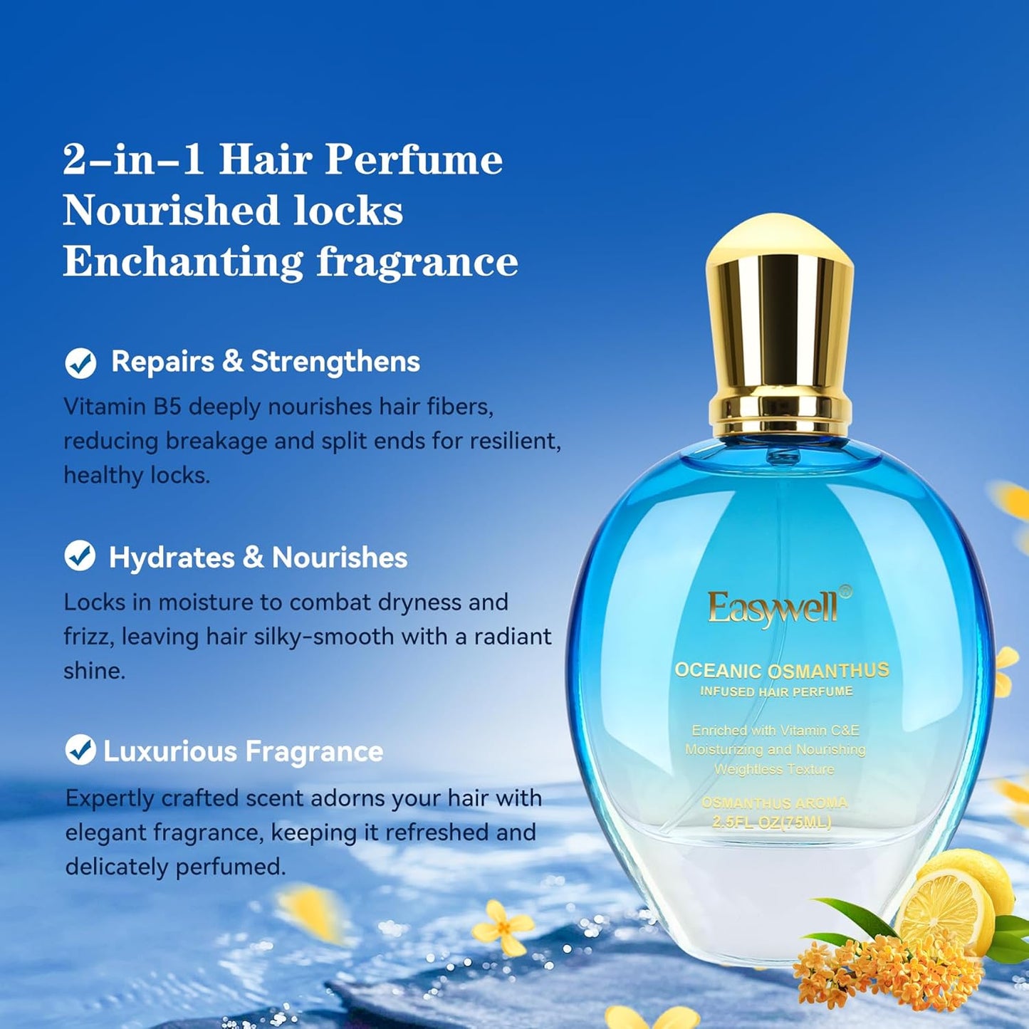 Leave In Conditioner Spray, Hair Perfume for Women, Hair Spray Women with Vitamin B5, Moisturizing & Nourishing Damaged Hair, Daily Hair Repair Mist, Oceanic Osmanthus, 2.5 Fl Oz