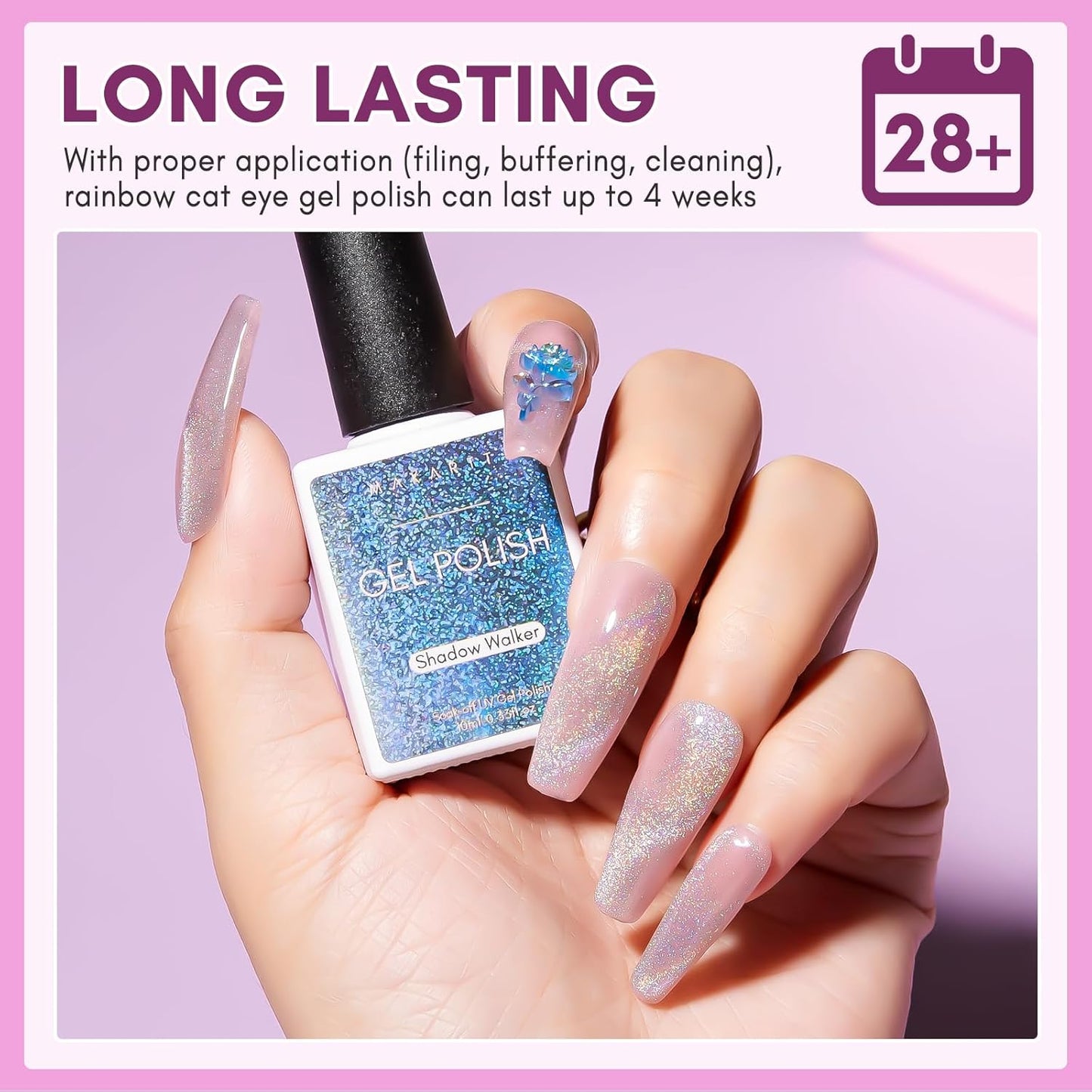 Makartt Rainbow Cat Eye Gel Nail Polish: Glitter Universal 9D Holographic Sparkly Soak Off Gel UV/LED Manicure with Magnet Stick for Nail Art Designs 10ml