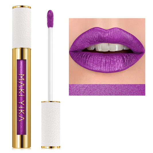 MAKI YIKA Purple Lipstick for Women Metallic Lipsticks Glitter Long Lasting Lipstick No Smudge No Transfer Liquid Lip Gloss (BR18 Amethyst)