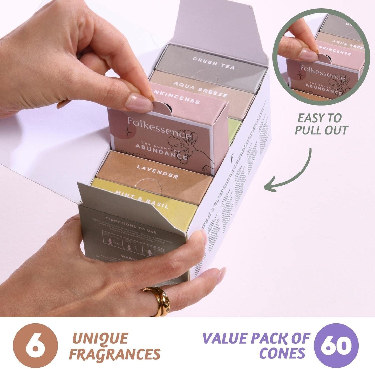 Folkulture Backflow Incense Cones for Waterfall | Set of 6 Waterfall Incense Cones for Gifts for Her | Aqua Breeze, Mint & Basil, Lavender, Green Tea Inscents-Cones (Manifesting)