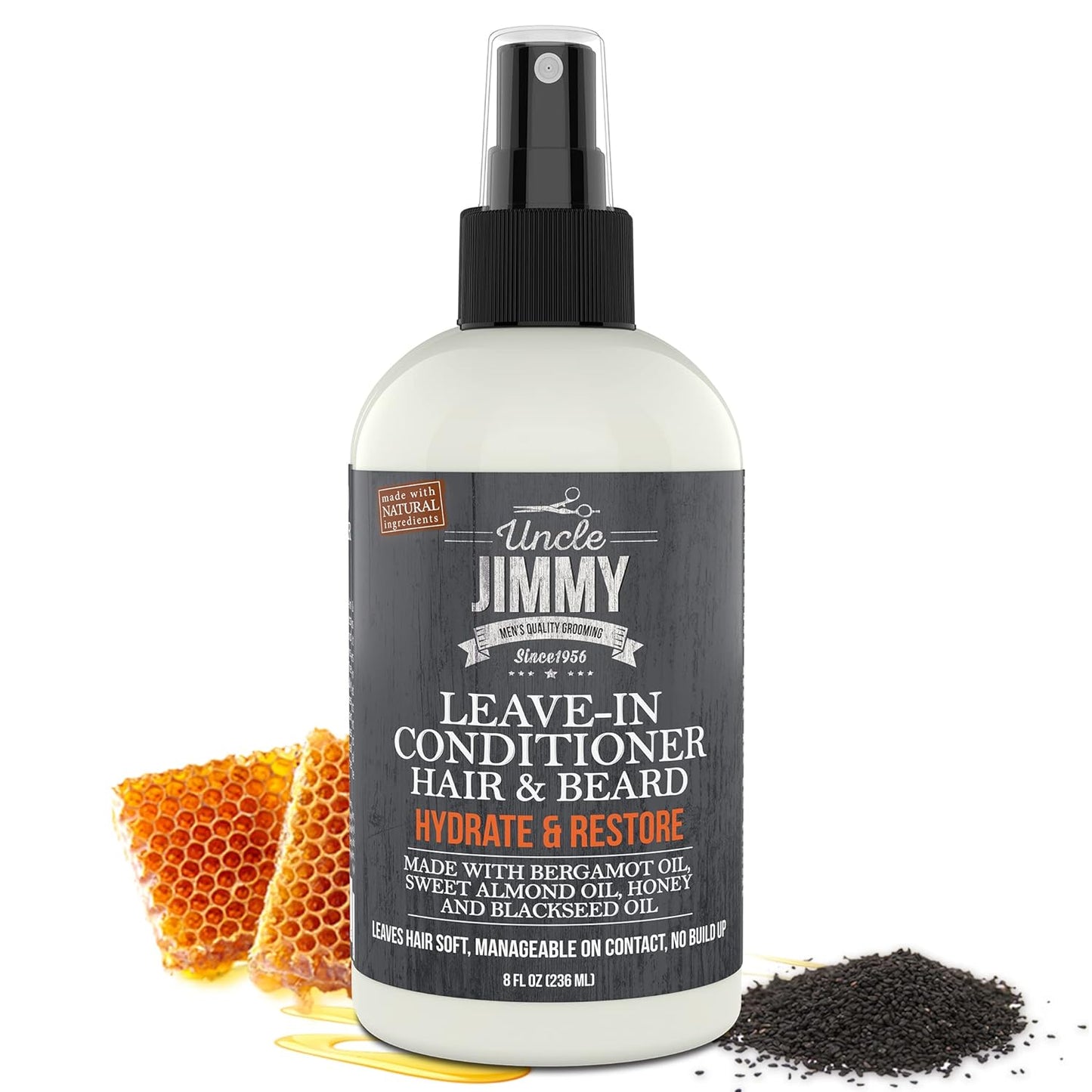 Uncle Jimmy Products Leave-In Conditioner for Healthy Beard Growth, Softening Hair, Hydrating Skin, and Eliminating Dandruff - 8 Fl Oz