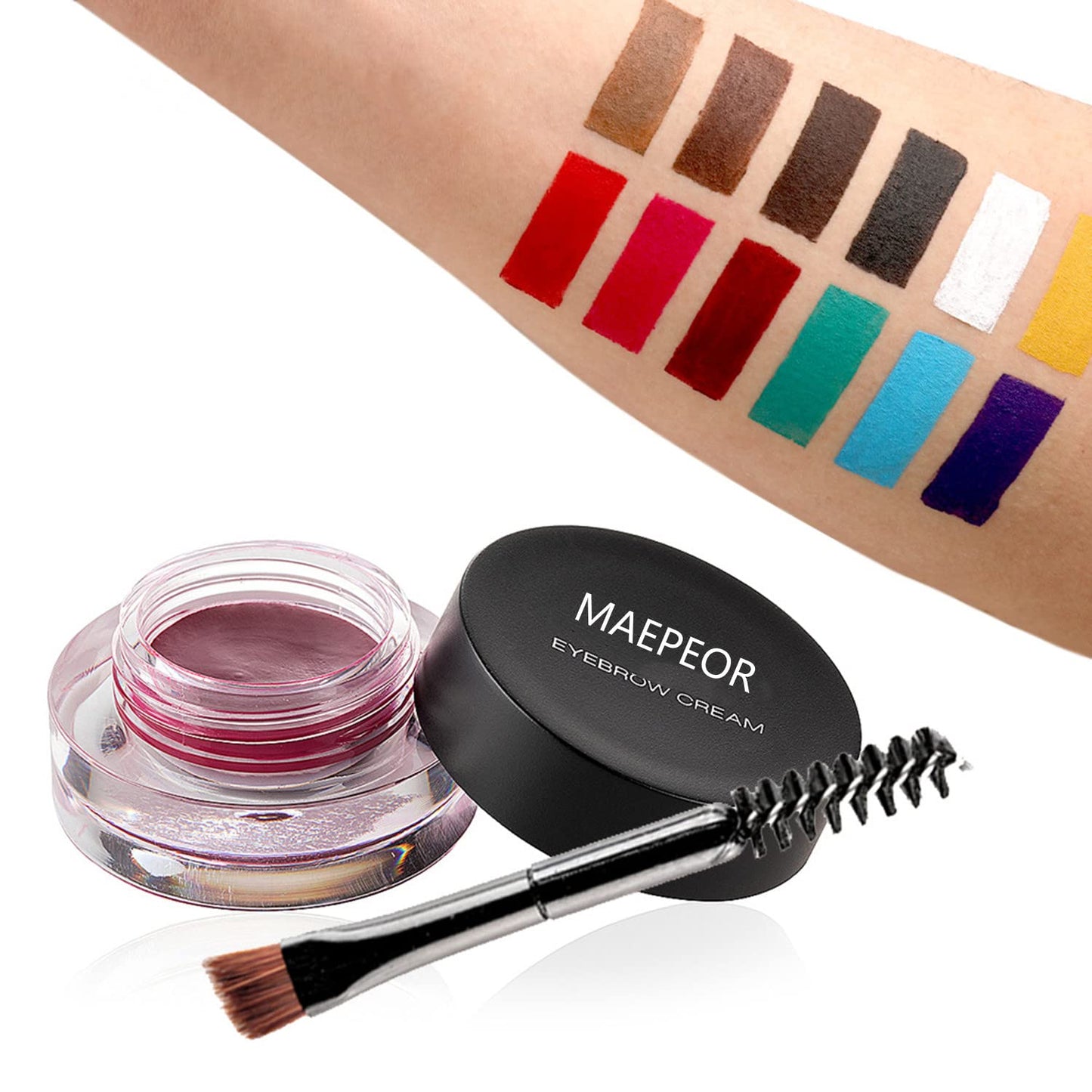MAEPEOR 12 Colors Eyebrow Pomade Full-pigmented Long Lasting Waterproof Eyebrow Cream Gel Filling & Shaping Tinted Eyebrows Enhancers with Brush for Daily or Cosplay (01 Light Brow)