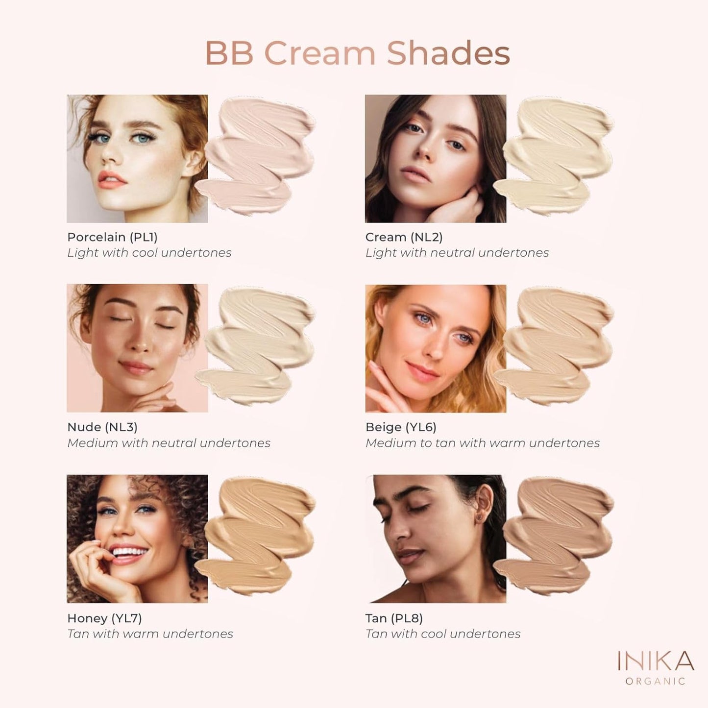 INIKA Organic BB Cream Foundation - Vegan Makeup with Hydrating Prickly Pear, Jojoba, and Pomegranate Seed Oil - Lightweight, Radiant BB Glow for Balanced Skin Tone, Nude 1 fl oz
