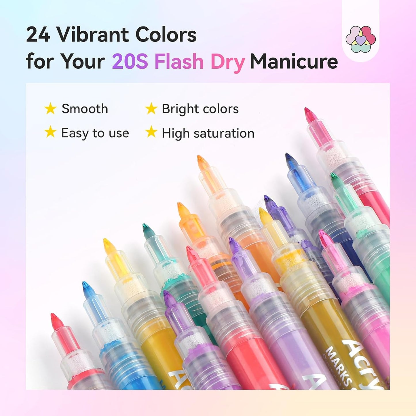 SAVILAND Essentials Nail Art Pens Set: 24 Colors Spring Summer 3D 0.7MM Quick Dry Nail Polish Pens for Nail Art Design Acrylic Paint Makers Drawing Point Liner Pen Dotting Tools Brush Home Salon DIY