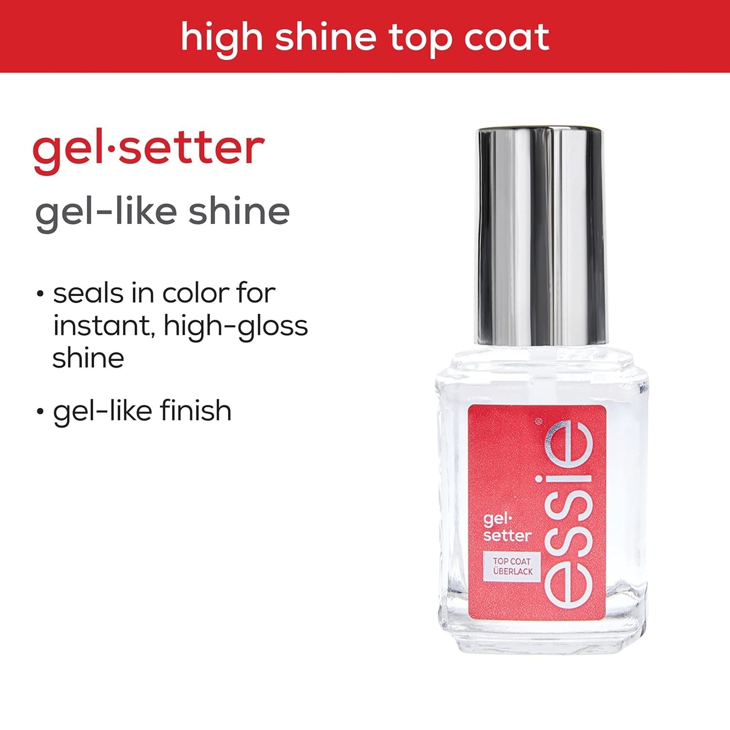 essie Nail Care, 8-Free Vegan, Gel Setter Top Coat, gel-like finish nail polish, 0.46 fl oz
