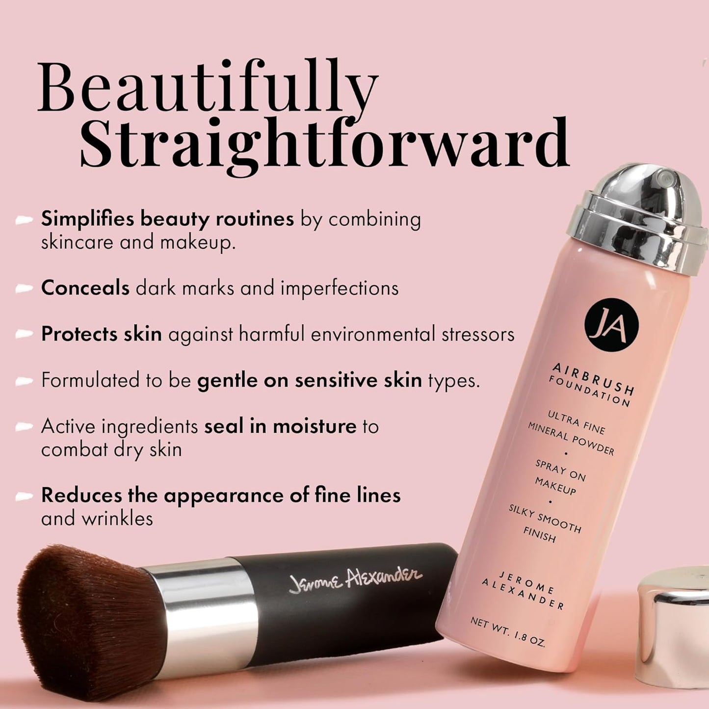 MagicMinerals AirBrush Foundation by Jerome Alexander – 2pc Set with Airbrush Foundation and Kabuki Brush - Spray Makeup with Anti-aging Ingredients for Smooth Radiant Skin - Dark Espresso