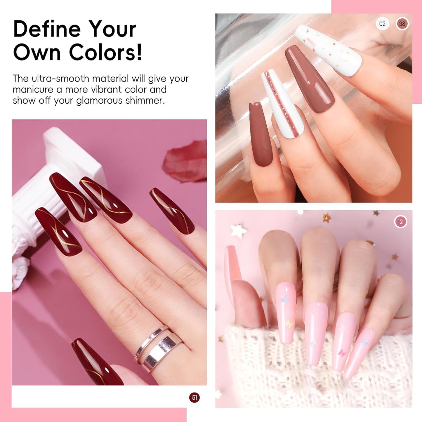 60PCS Gel Nail Polish Starter Kit, 7ml 55 Colors gel polish with 5pcs Top Base Coat Pink White Red Nude Green Blue Glitter Fall Colors Nail Polish Set Manicure Nail Art Kit DIY Gifts for Women