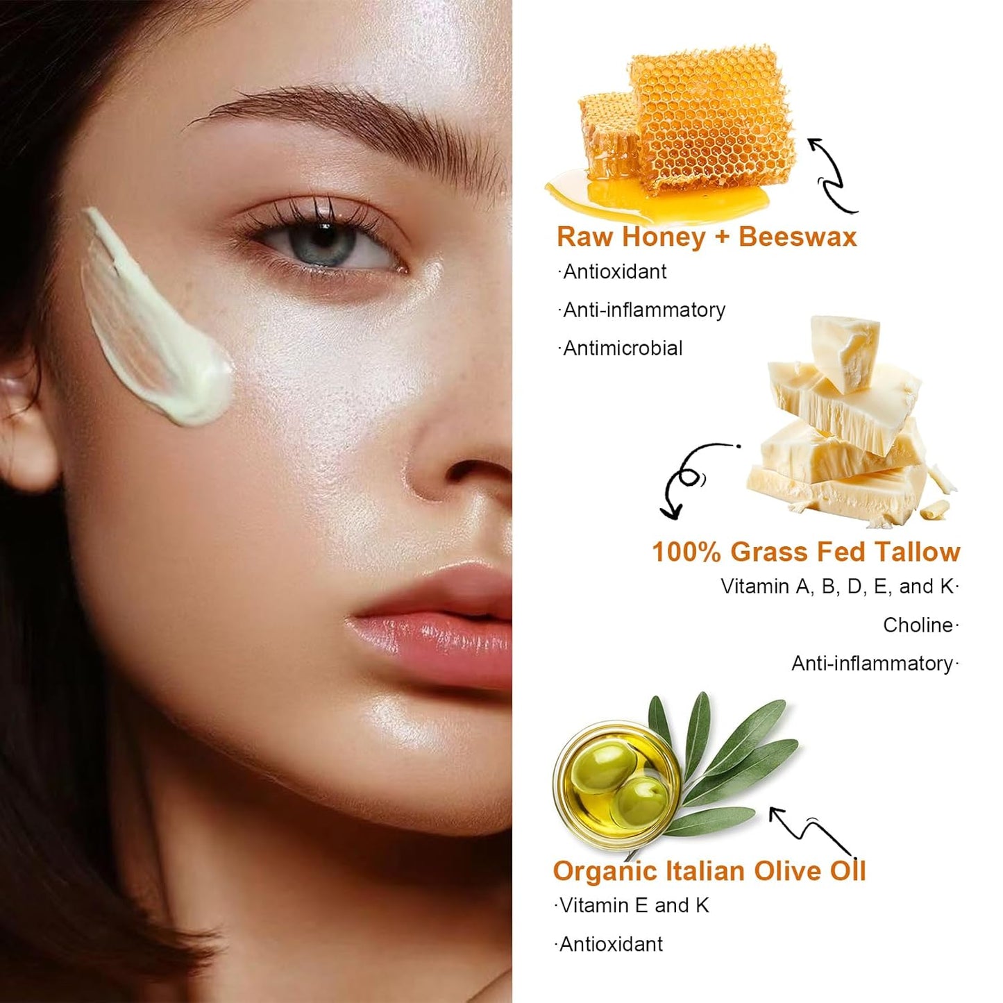 Marromi Beef Tallow for Skin, Tallow Honey Balm, Organic Grass-Fed Beef Tallow Balm with Raw Honey, Natural Soothing Moisturizing (Lavender scent)