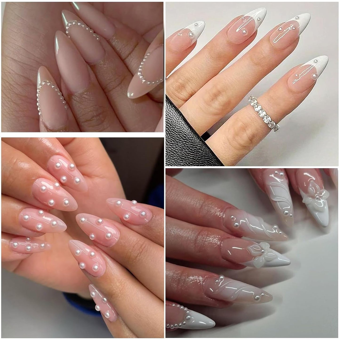 Nail Art Pearls with Rhinestones Glue Gel Flatback Pearls Nail Charms Luxurious Nails Supplies Accessories Silver Gold Gems Pearl Colorful Pearl for Women Nails Design