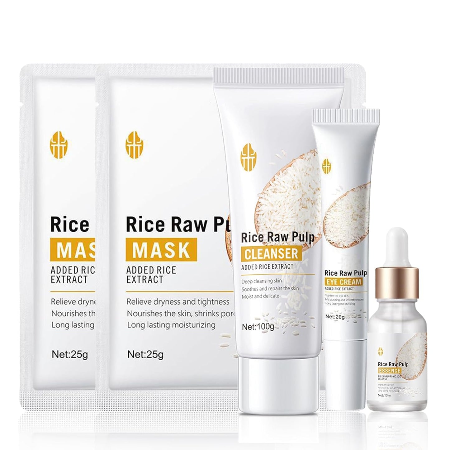Rice Skin Care Sets For Women, 5/6Pcs Skin Care Kit, Moisturizing Skin Care Gift Set , Face Care Kit Inclusde Rice Mask, Cleanser, Toner, Lotion, Eyecream, Face Serum (5pcs Rice Raw Pulp)