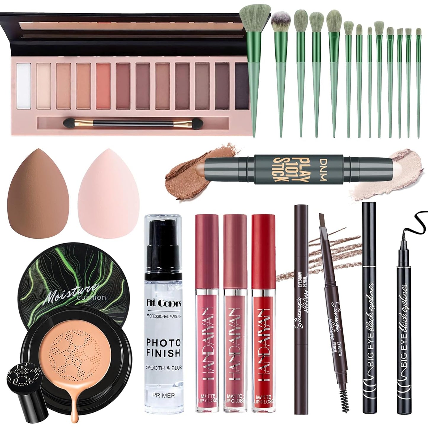 Makeup Set Kit for Women Full Kit, Makeup Present for Girl Women Teen, Matte Eyeshadow CC Cream Foundation Face Primer Brush Set Sponges, Lip Glosses Counter Stick Eyeliner
