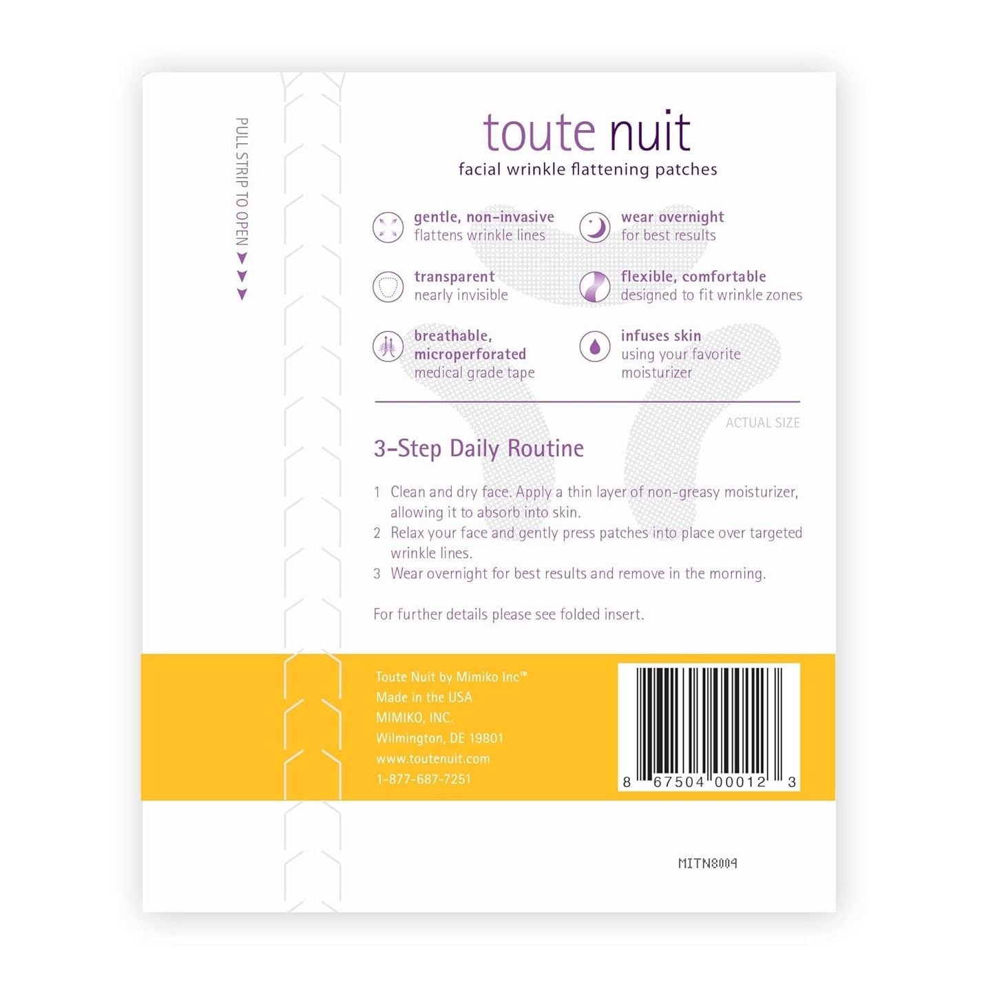 Toute Nuit Wrinkle Patches – Curve – Face Tape for Forehead, Eyes & Lips – Hypoallergenic Anti Wrinkle Patches – 48 Count, Made in USA