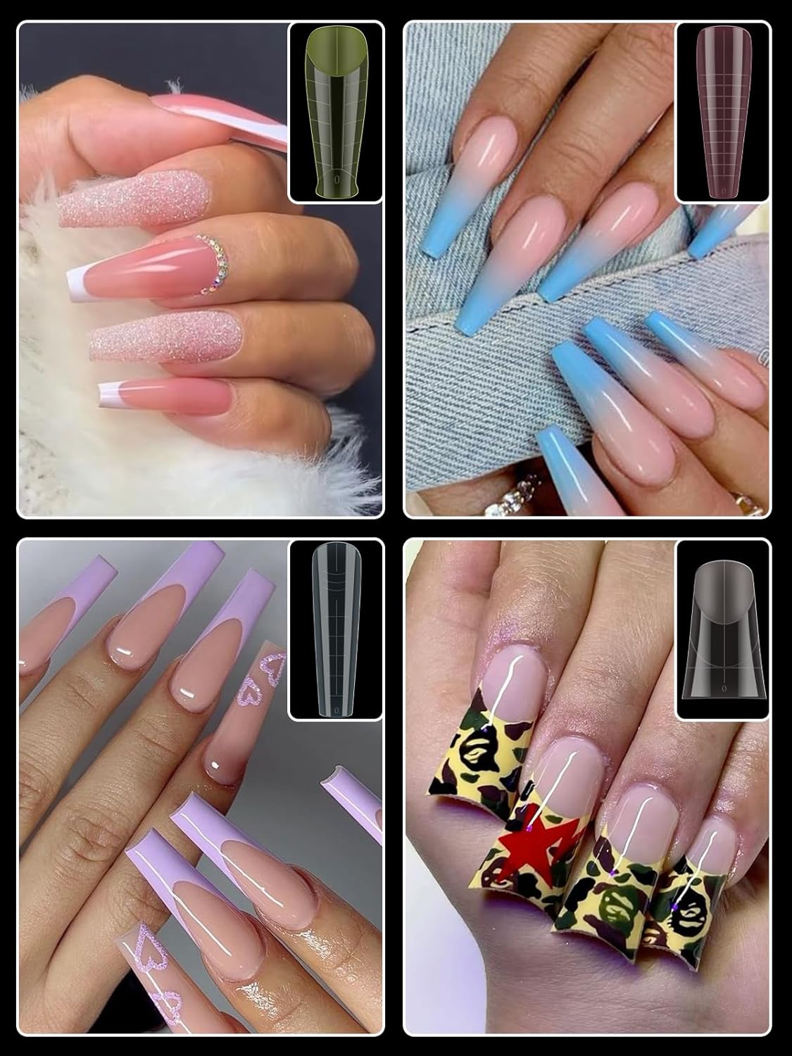 EBANKU Dual Forms for Poly Nail Gel, 288PCS 12 Colors Dual Nail Forms Extension Molds Stiletto Coffin Square Acrylic Nail Tips 12 Shapes for Builder Gel Manicure Nail Art Design Salon DIY at Home