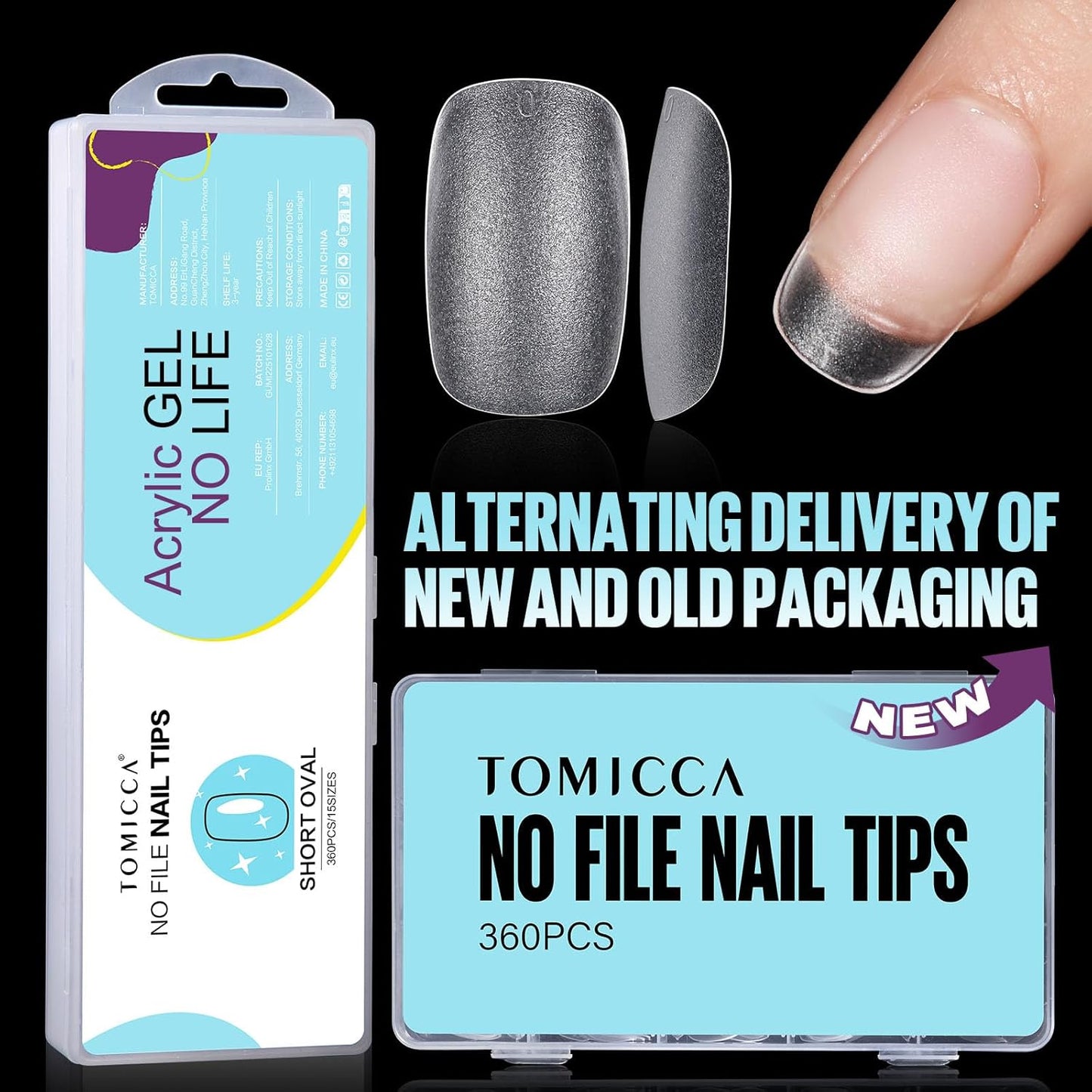 TOMICCA Oval Nail Tips - 15 Size Full Matte Gel Tips, 360PCS Pre-shaped No Need Nail Files and Base Coat Full Cover Nail Tips for Nail Extensions