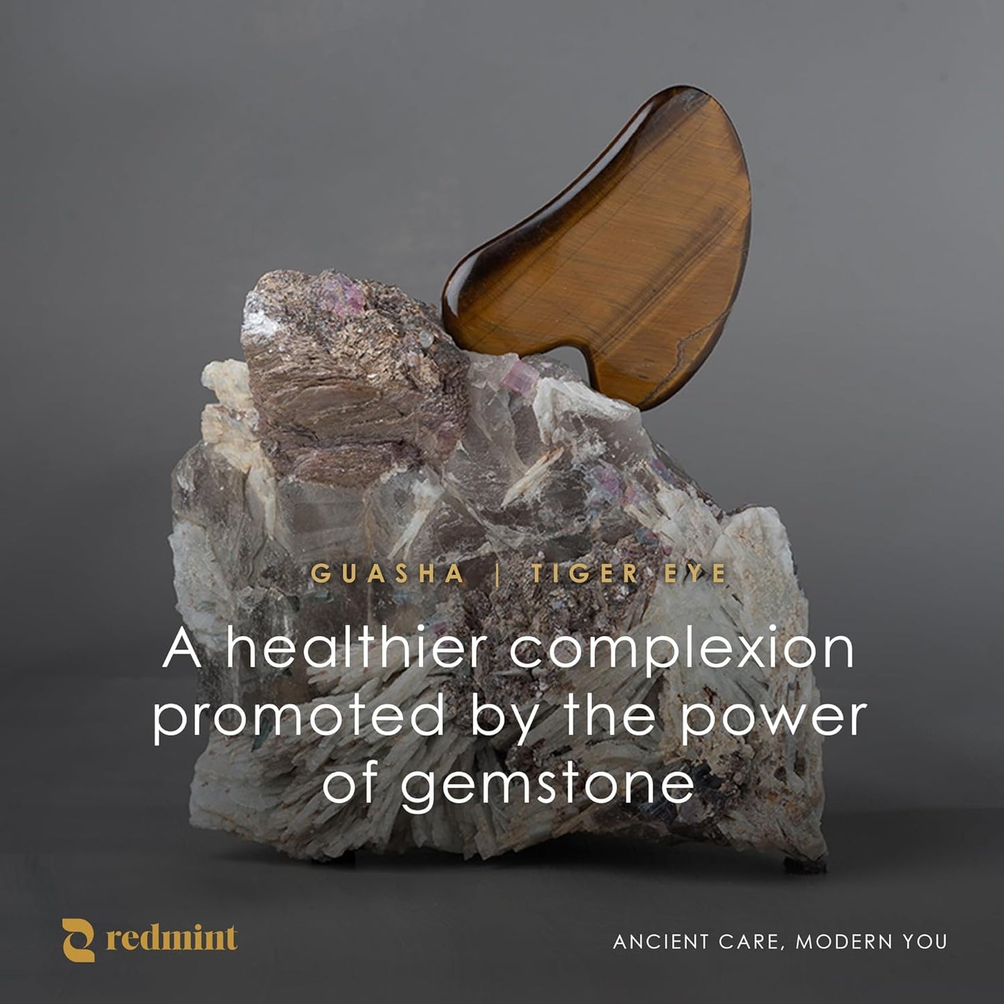 Redmint Tiger Eye Gua Sha Tool for Face | Rooted in Ancient TCM Wisdom | Rediscover Youthful Skin | Facial Massage Tools for Puffiness Reducing, Jawline Sculpting | Face Stone Gua Sha to Lift, Plump