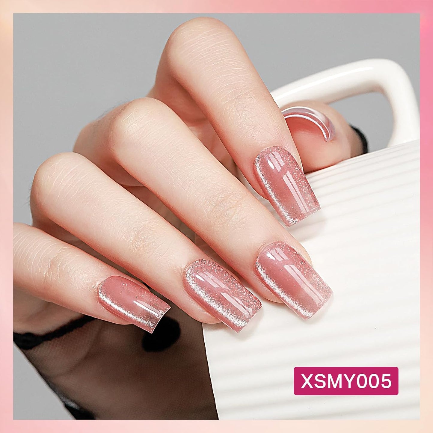 MIZHSE Cat Eye Gel Nail Polish, Neon Pink Magnetic Gel Polish Set with Magnet Stick, Crystal Smoothie Nude Hot Pink Cateye Effect Soak Off Nail Art Gift for Ladies