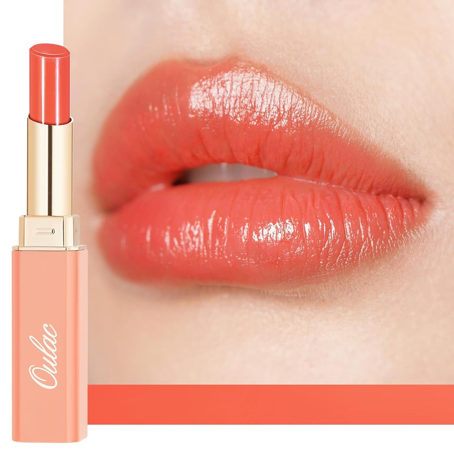 Oulac Moisturizing Shine Orange Red Lipstick for Women - 2 in 1 Orange Red Glossy Tinted Lip Balm, Hydrating Winter Lipstick for Dry Lips,Shine Juicy Finish Vegan 2.2g/0.07oz (12)