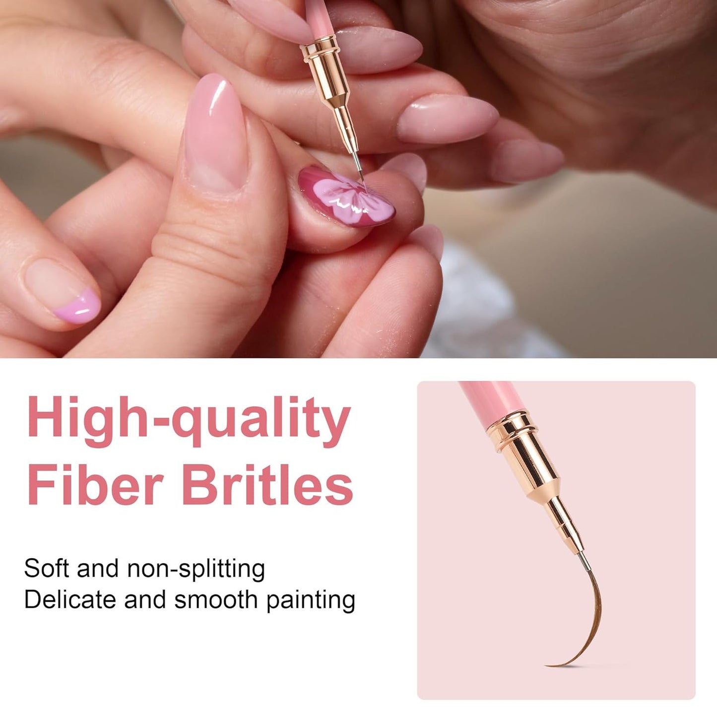 Artdone Metallic Nail Art Pens, Liner Brushes Set, 5PCS Pink Color Nail Tools For Long Lines, Thin Details, Fine Drawing, Liner Brush UV Gel Polish Painting Nail Design Sizes 5/8/12/20/25mm